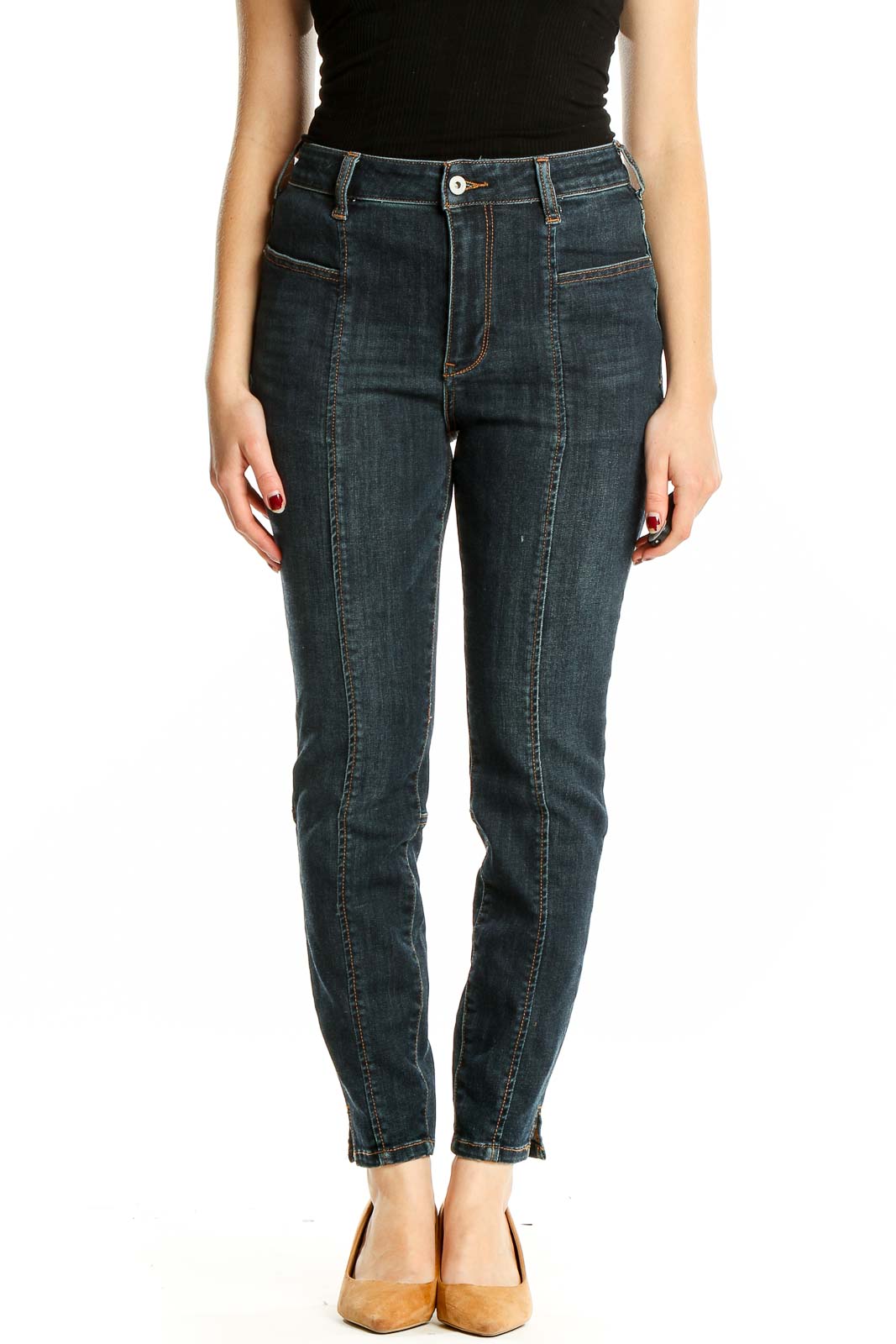 Blue Seam Detail Jeans Front