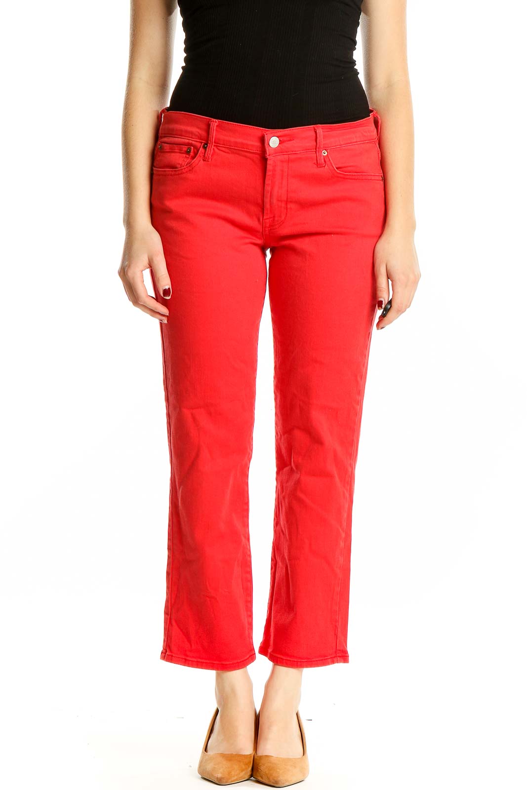 Red Straight Texture Pants Front