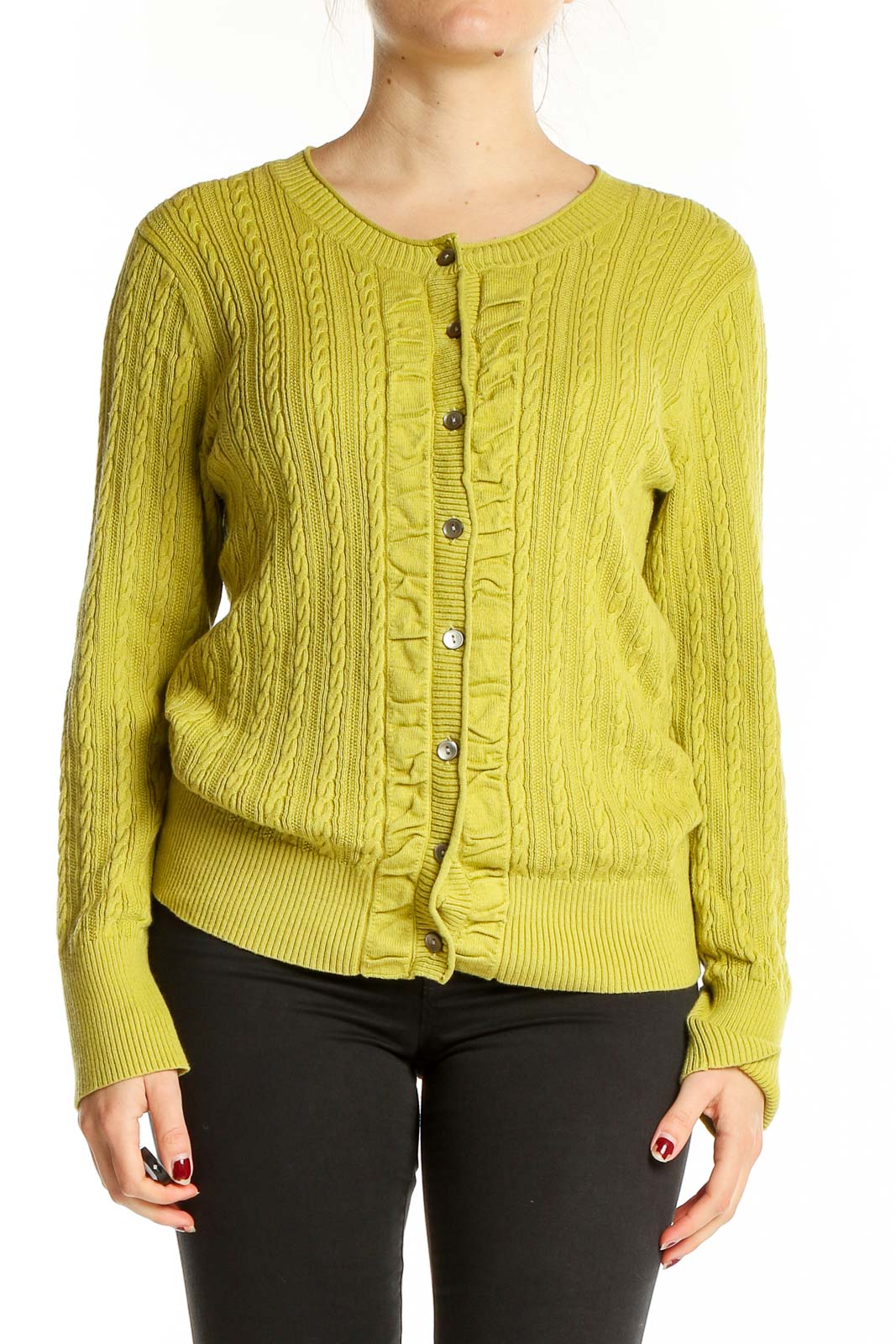 Green Chartreuse Cardigan Front