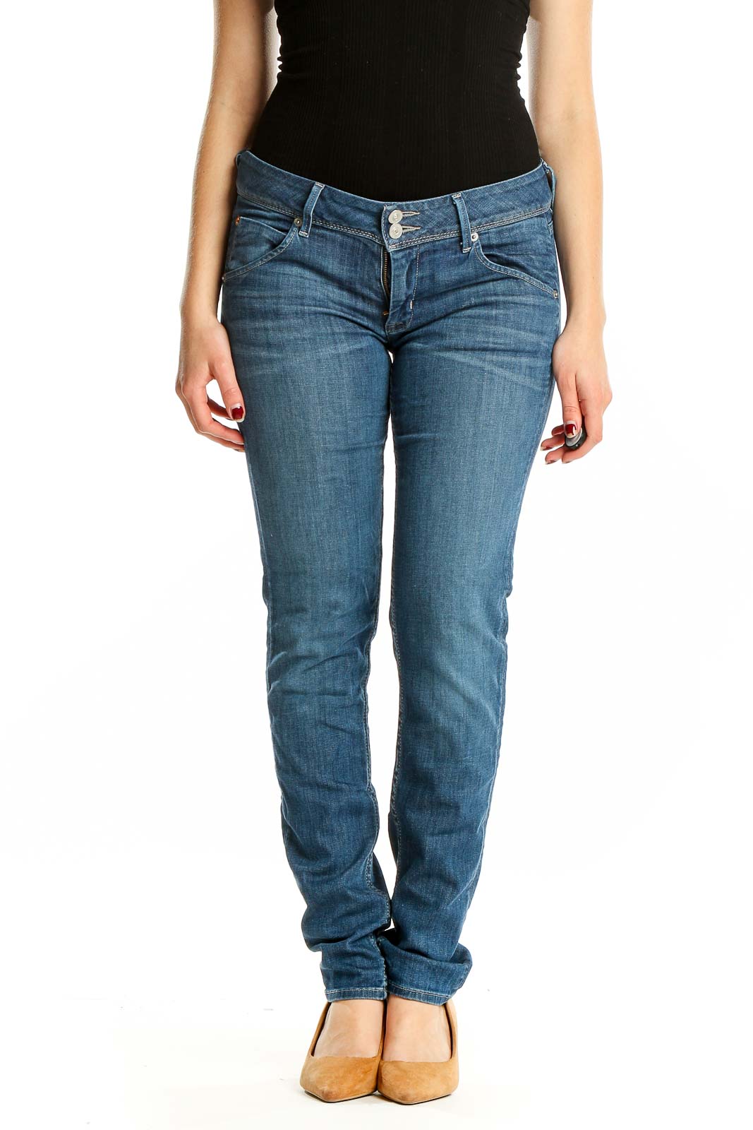 Blue Low Rise Skinny Jeans Front