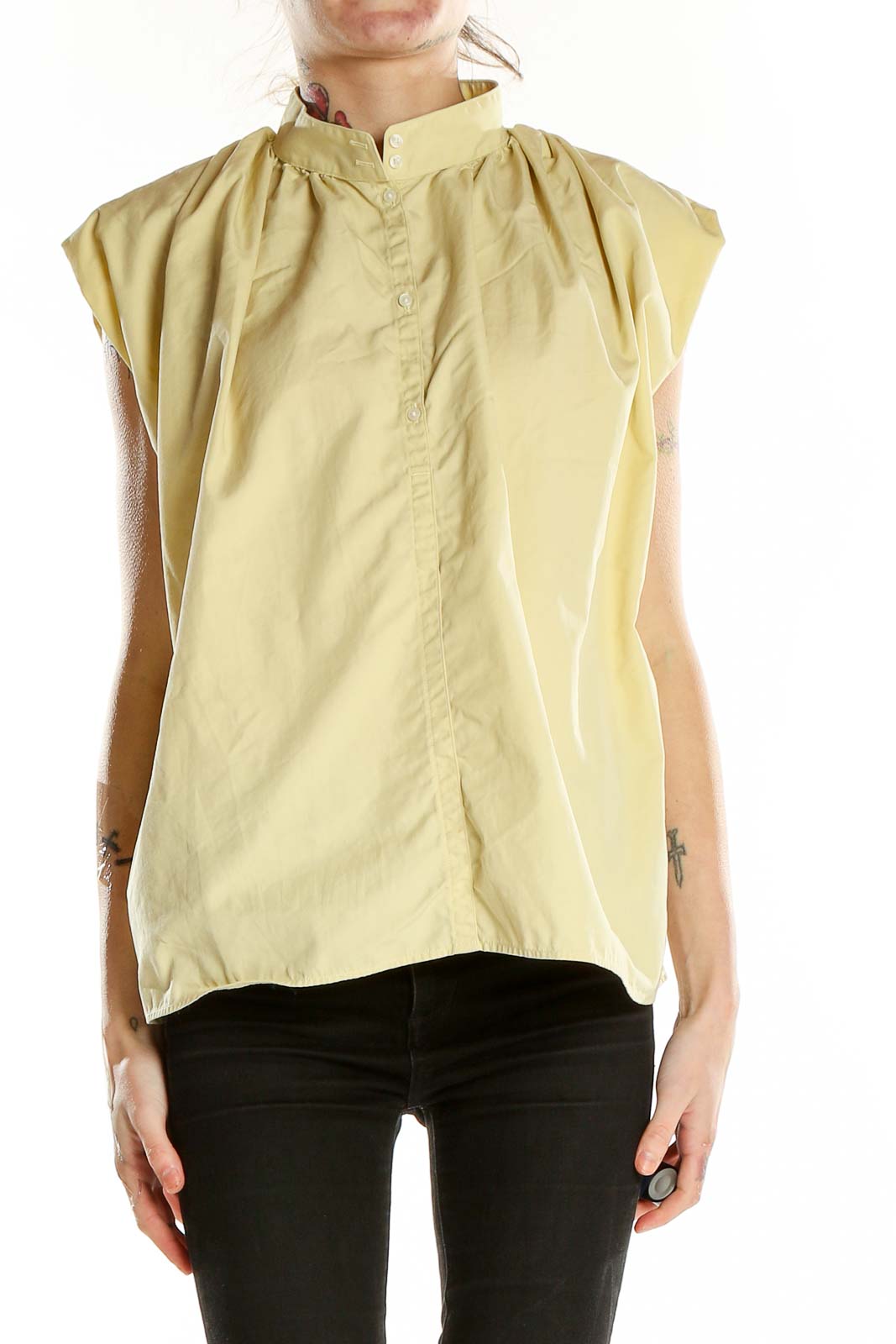 Yellow Mock Neck Top Front
