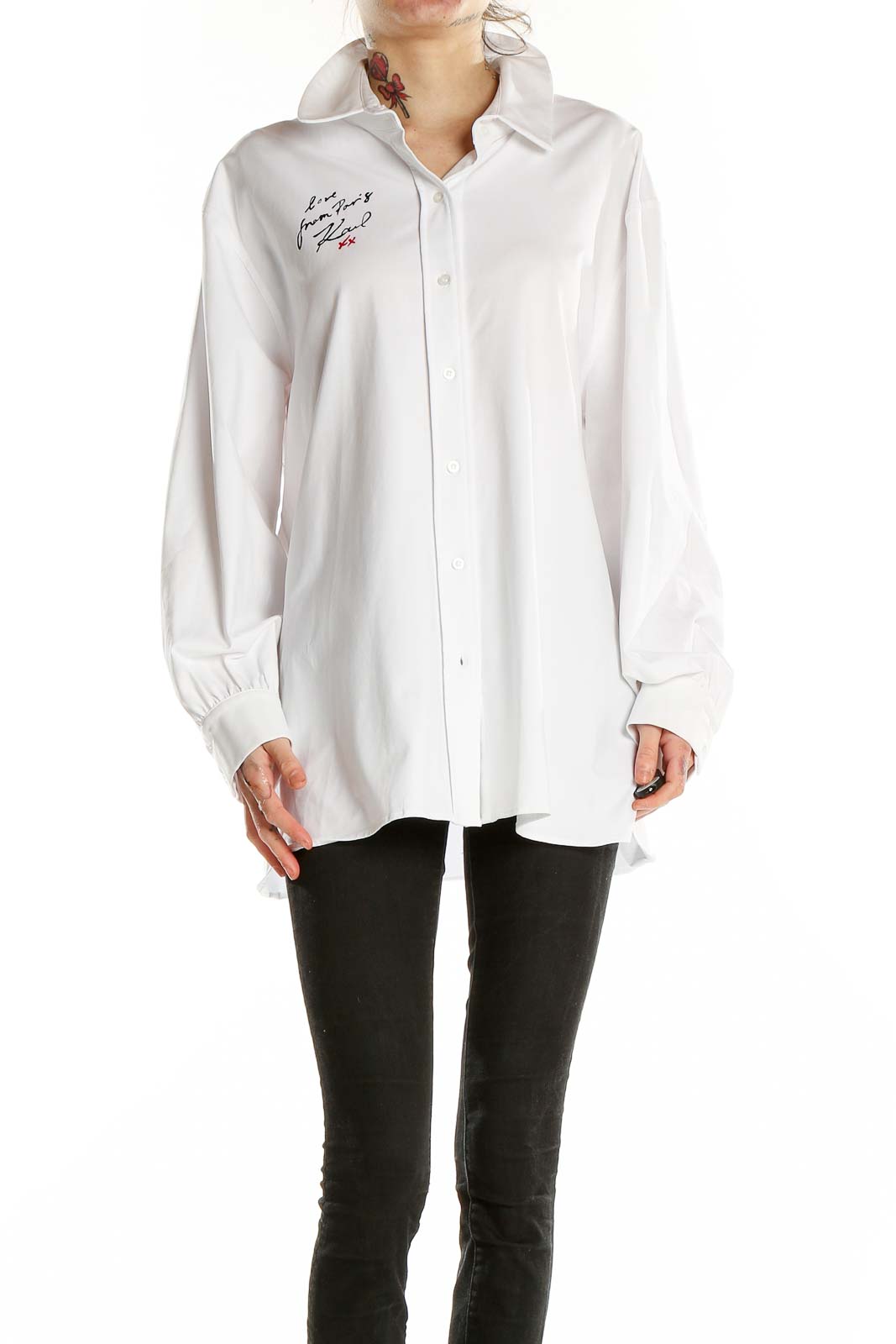 White Graphic Long Sleeve Shirt Front
