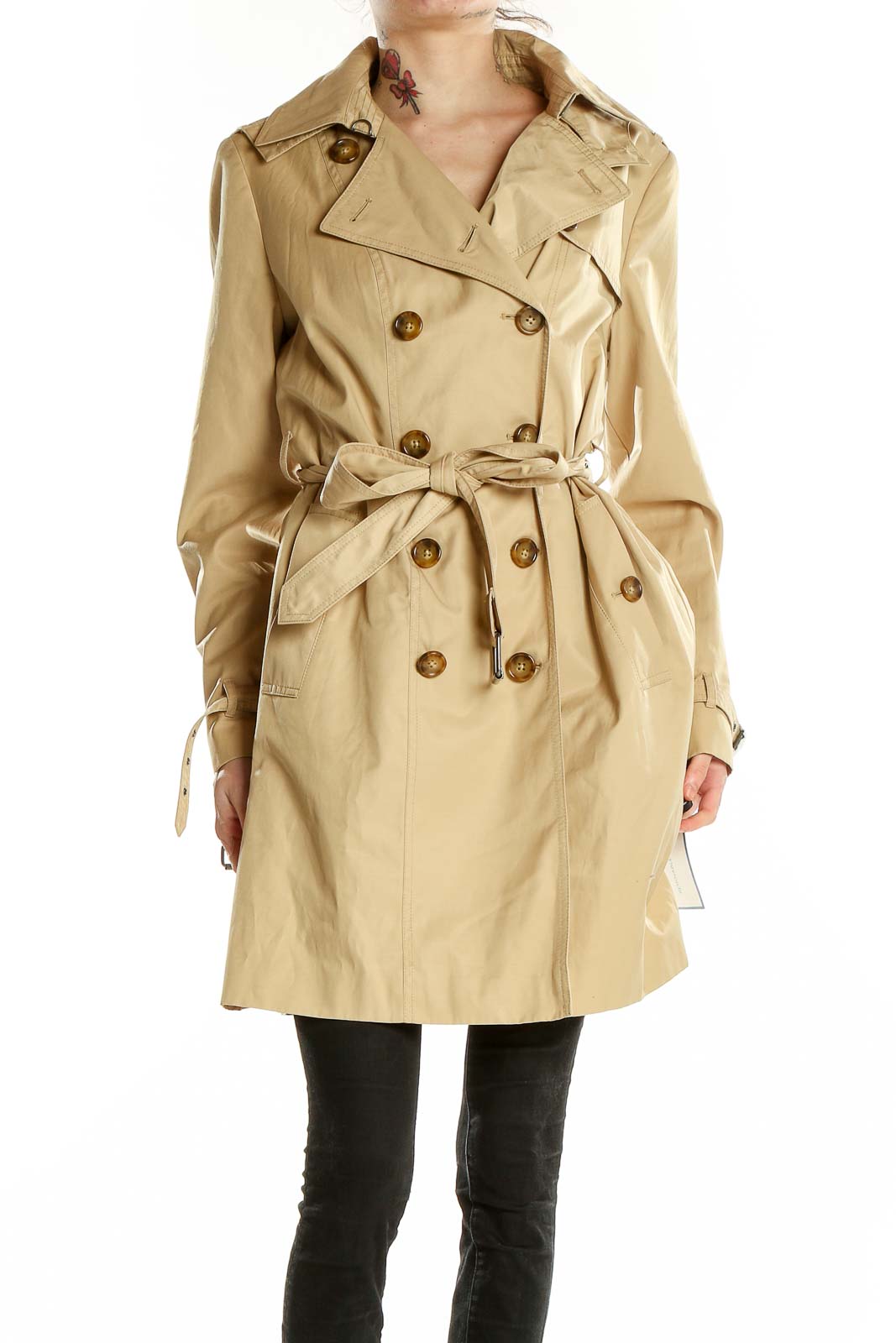 Neutral Double Breasted Trenchcoat Front
