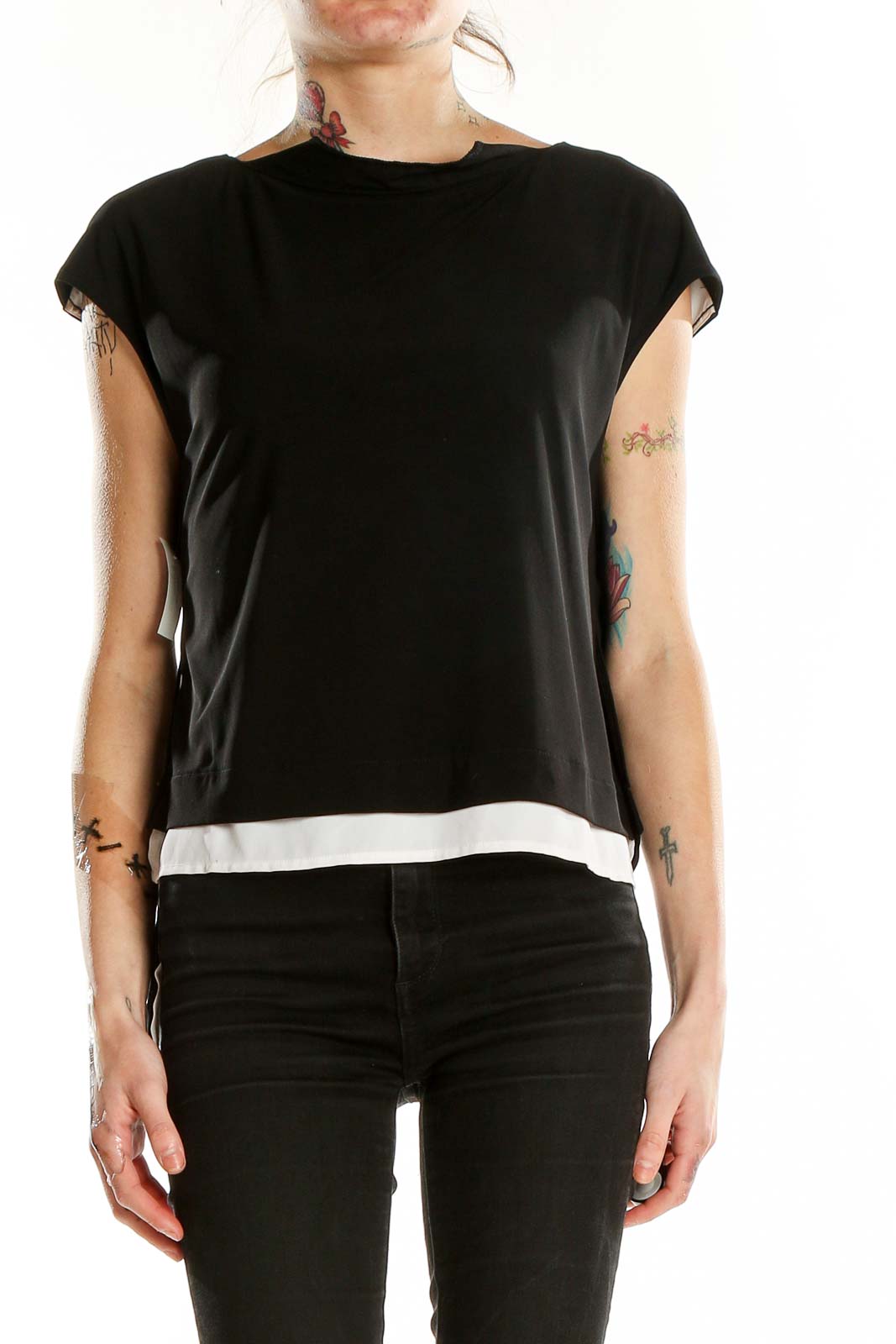 Black White Shorts Sleeve Top Front