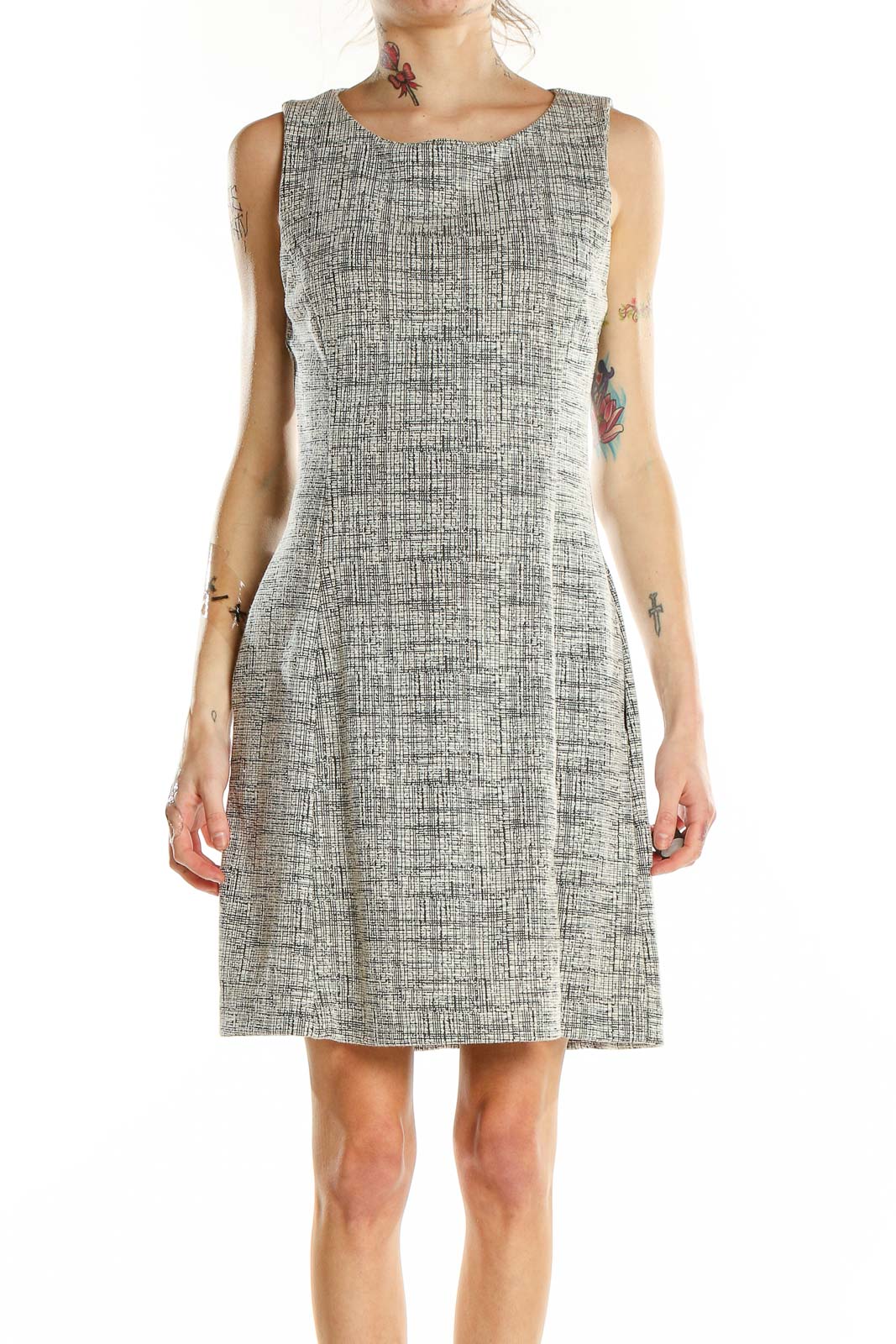 Grey Sleeveless Textured Dress Front