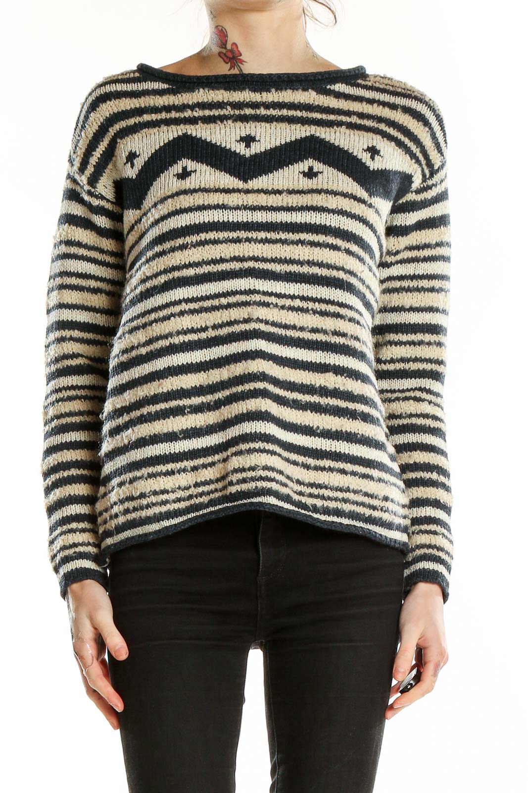 Multicolor Long Sleeve Striped Vintage Sweater Front
