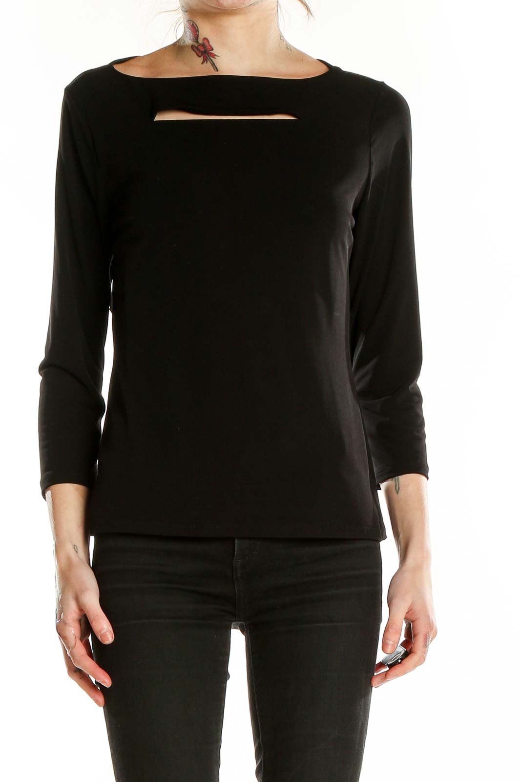 Black Boatneck Cut Out Top Front