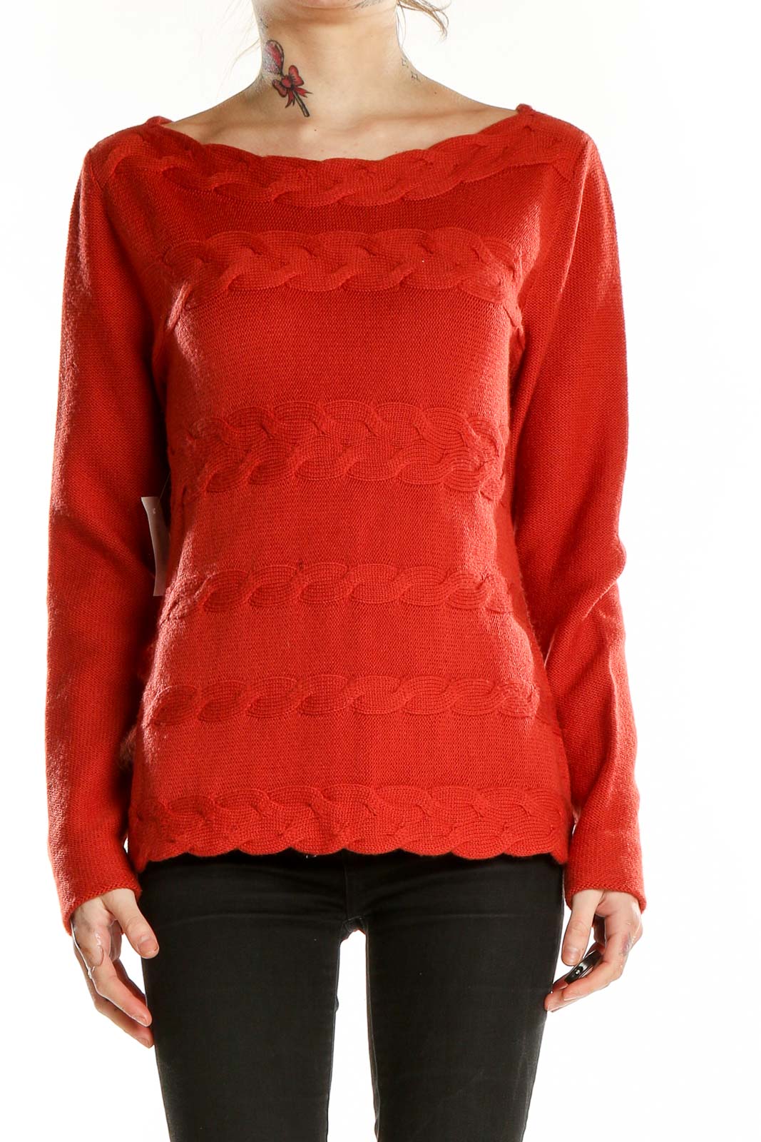Red Long Sleeve Merino Wool Sweater Front