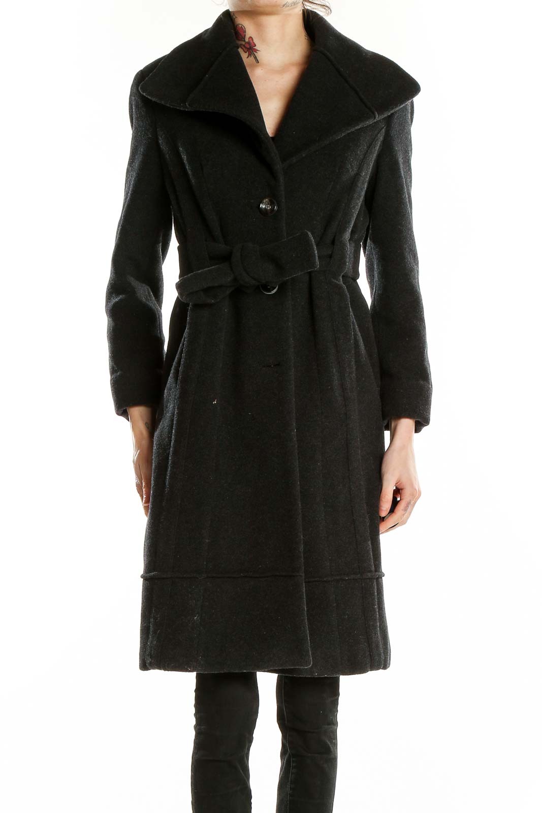 Black Single Breasted Coat Front
