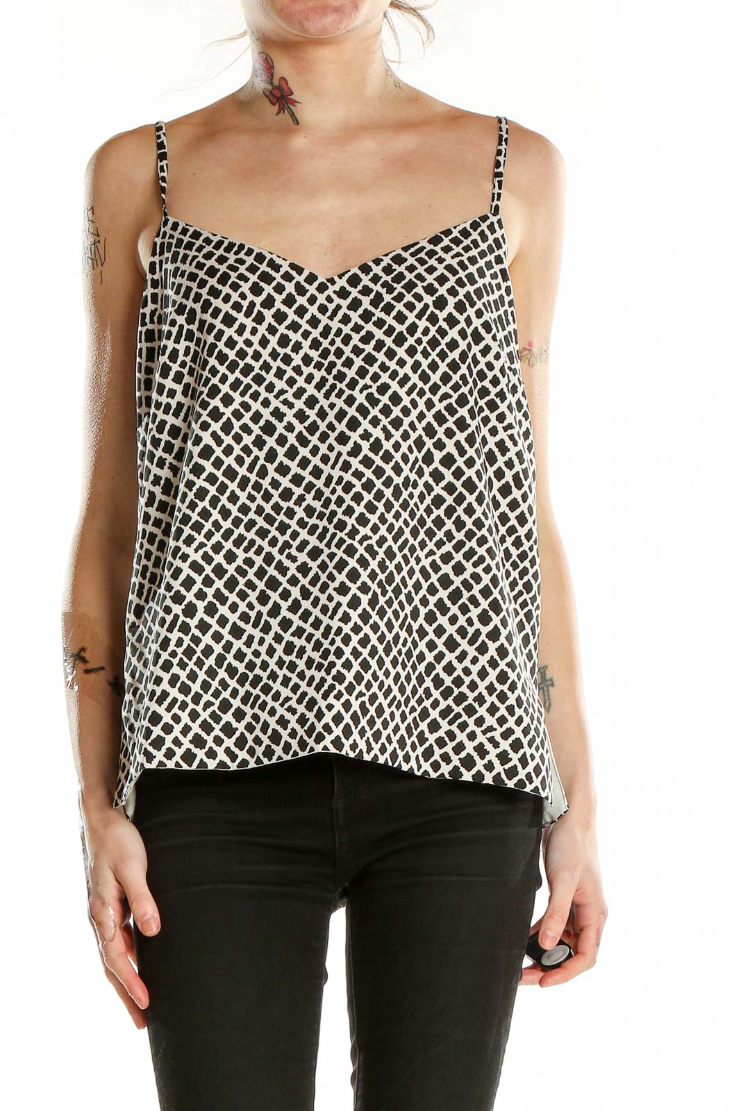 Black White Sleeveless Printed Top Front