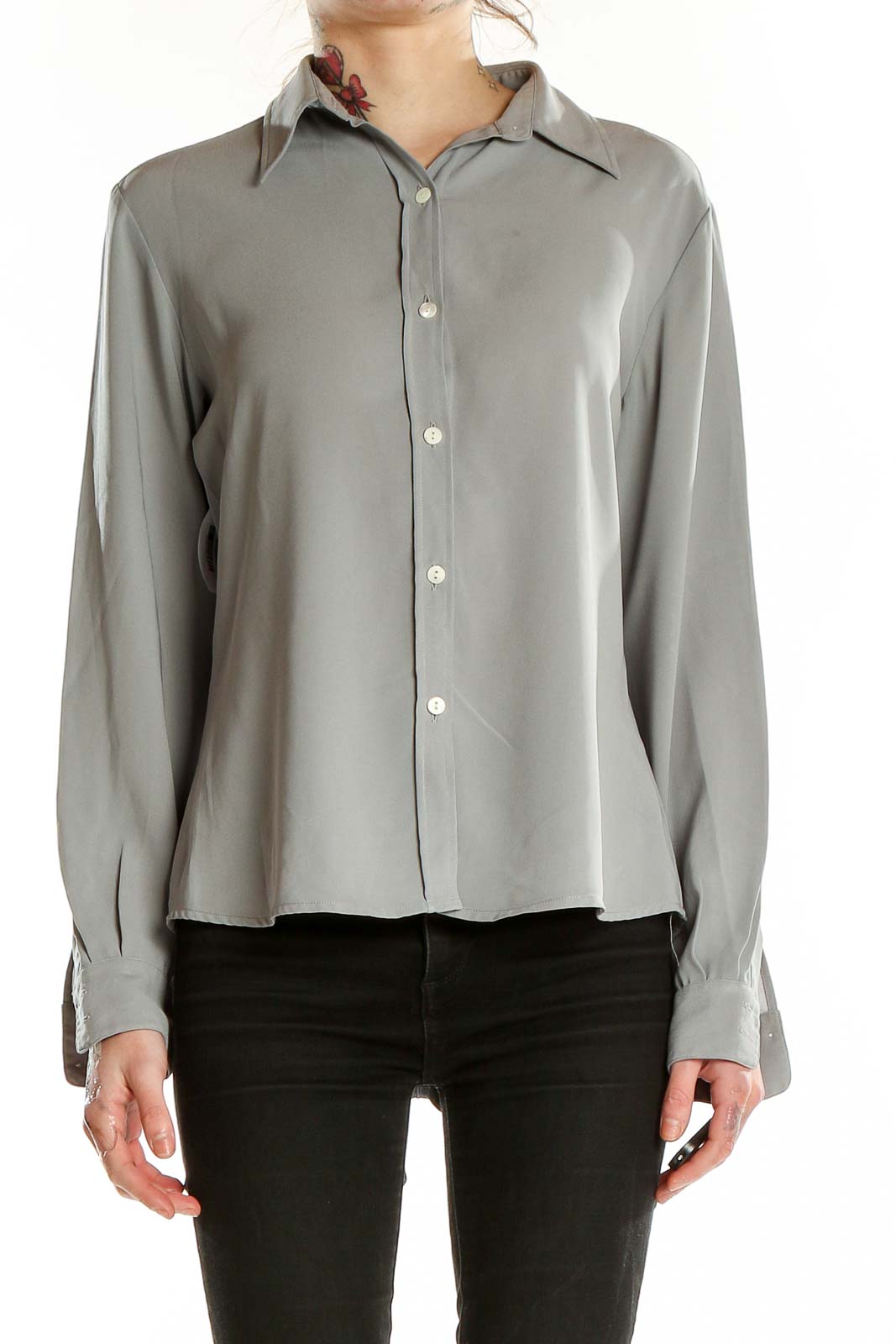 Grey Collared Long Sleeve Shirt Front