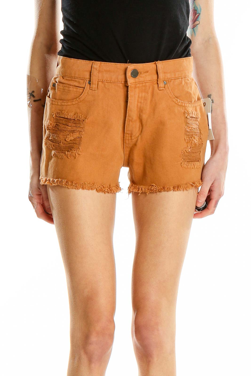 Orange Denim Shorts Front