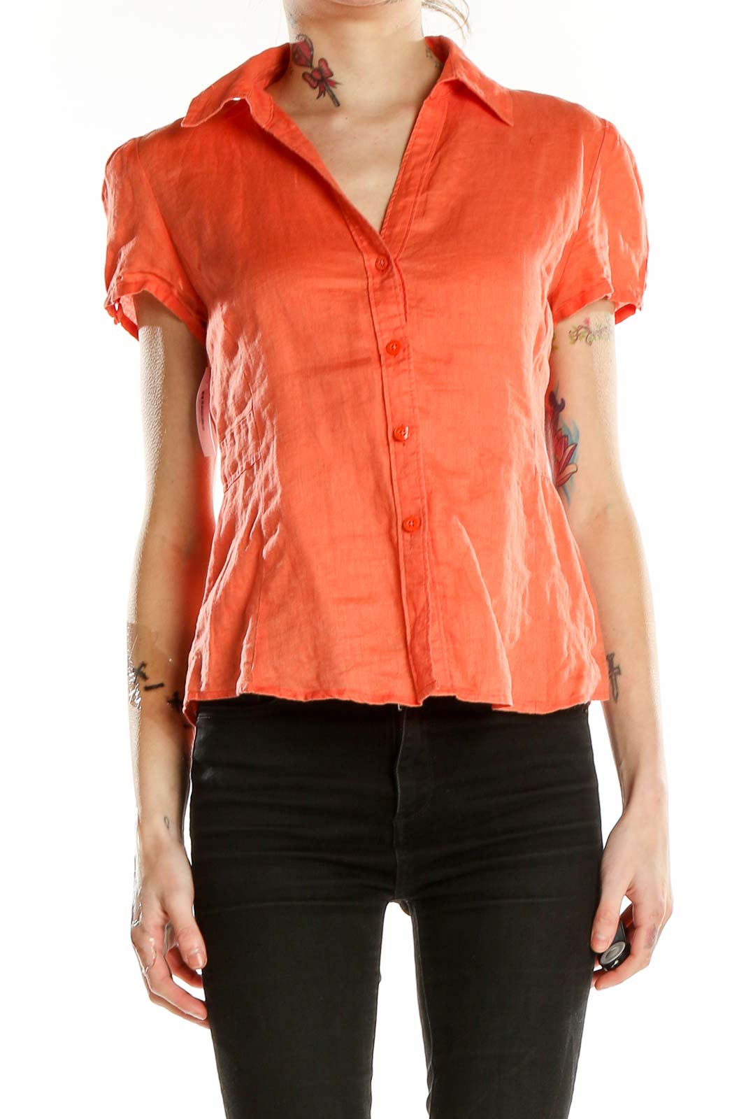 Orange Linen Shirt Front