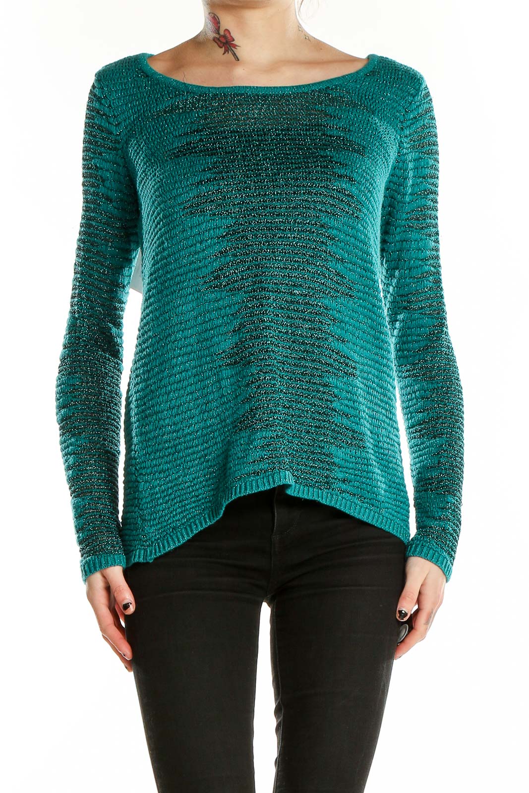Green Shimmer Texture Sweater Front