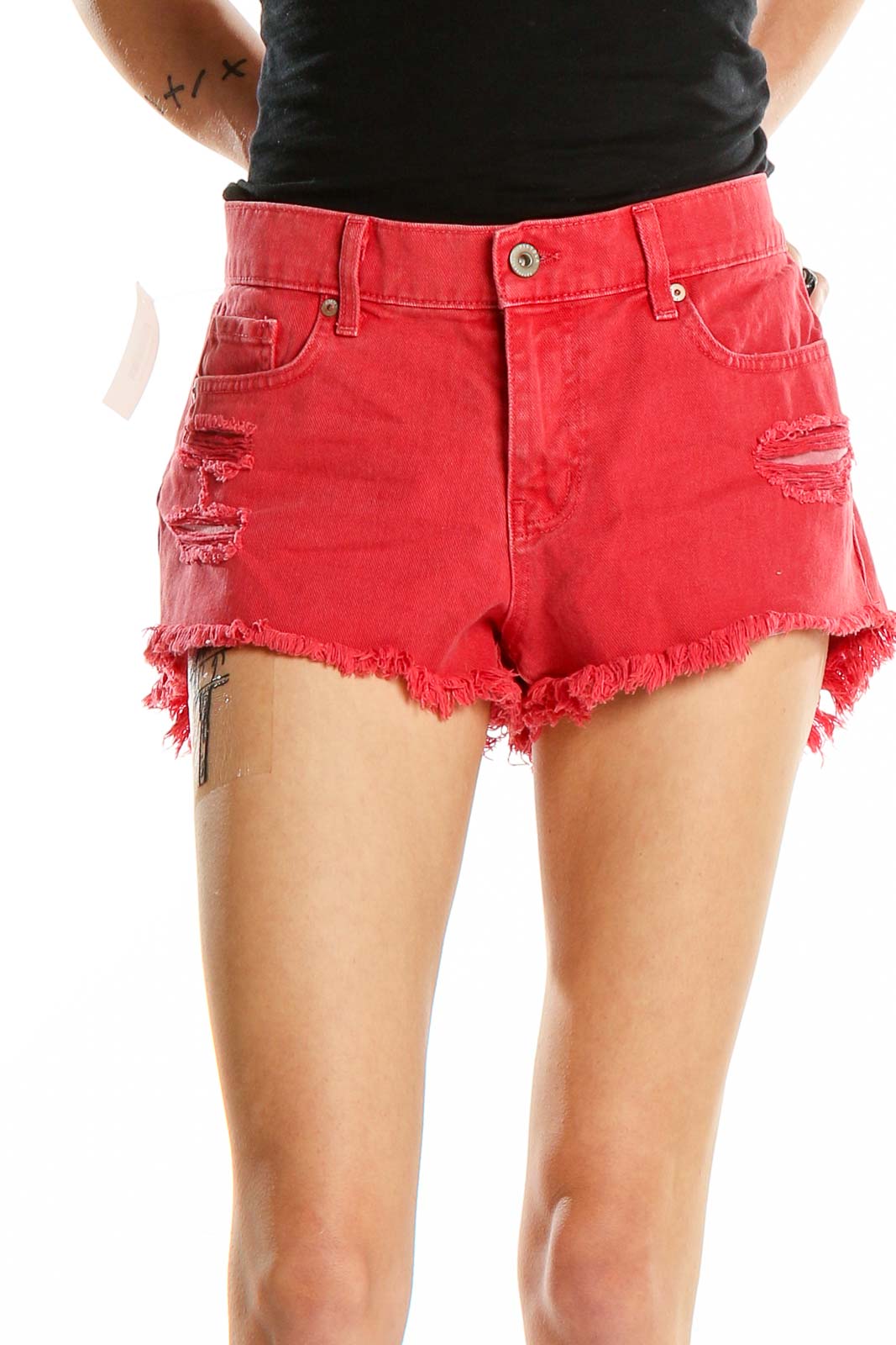 Red Denim Shorts Front