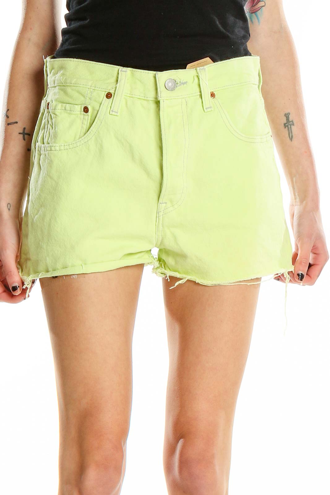 Yellow Denim Shorts Front