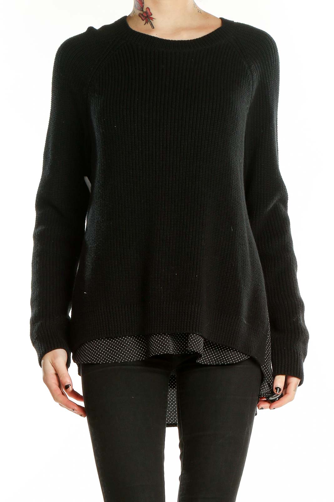 Black Crewneck Two-Layer Sweater Front