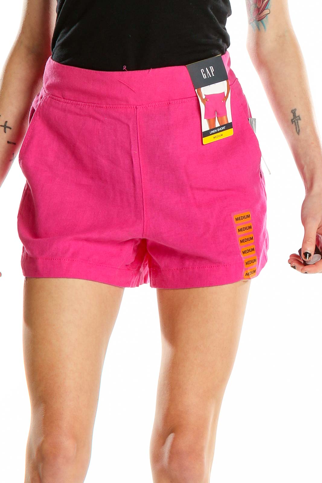 Pink Linen Shorts Front