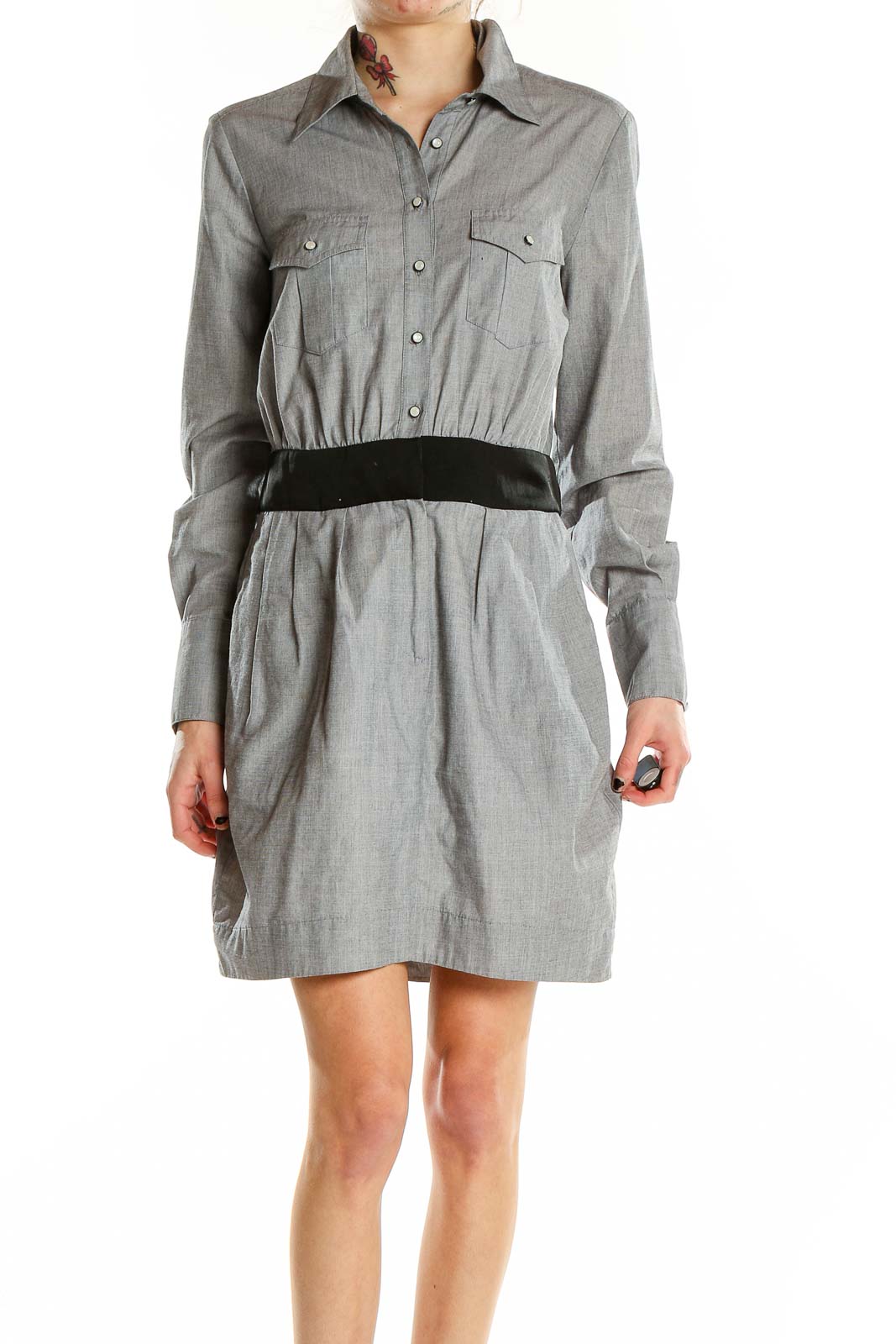 Grey Office Shirt Dres Front