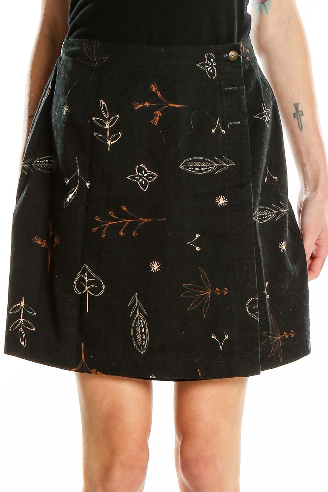 Black Printed Skirt Front