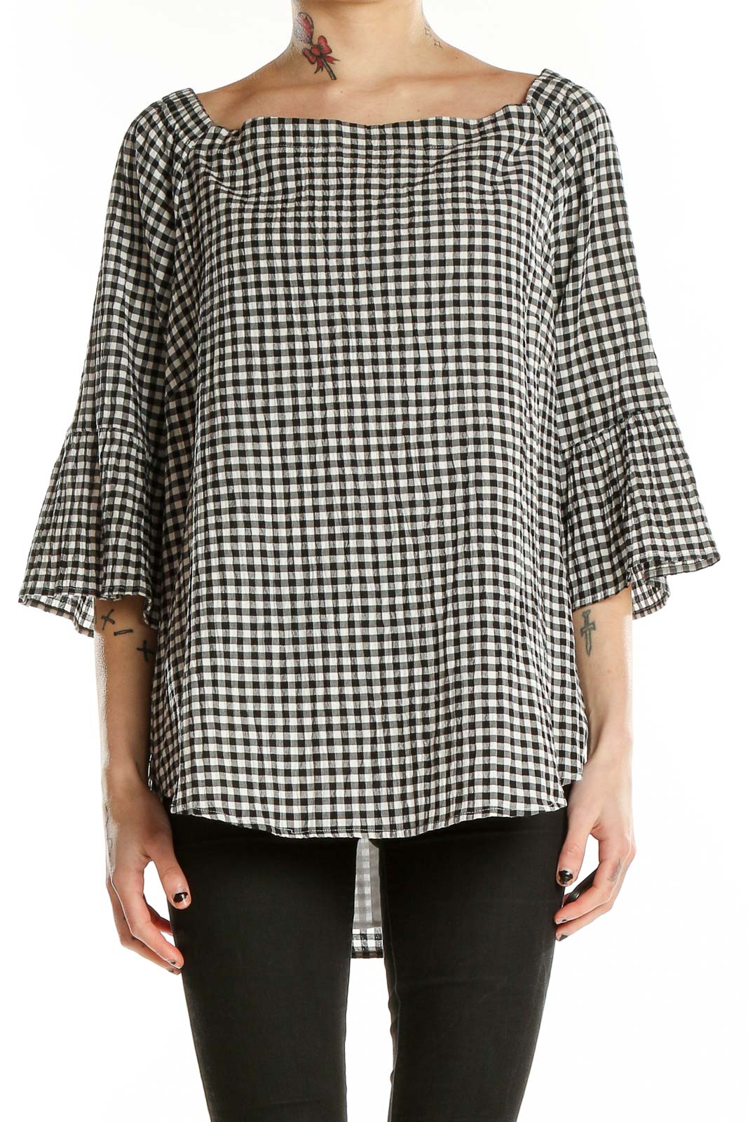 Black White Houndstooth Top Front
