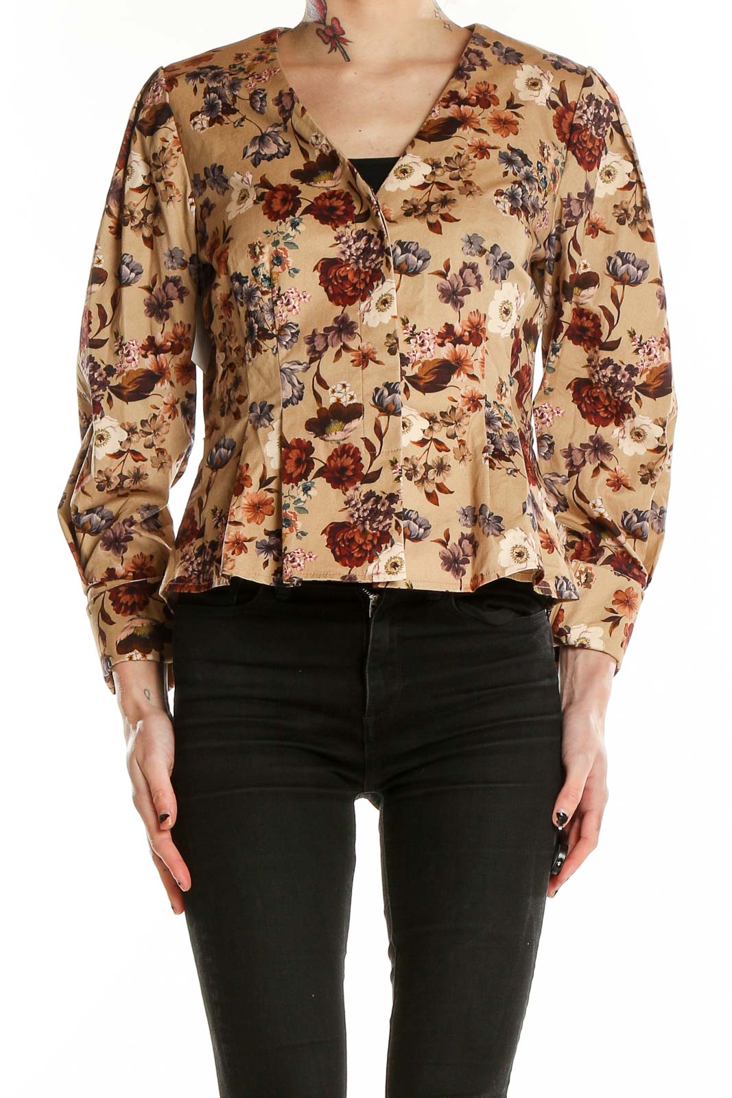 Brown Floral Print Top Front