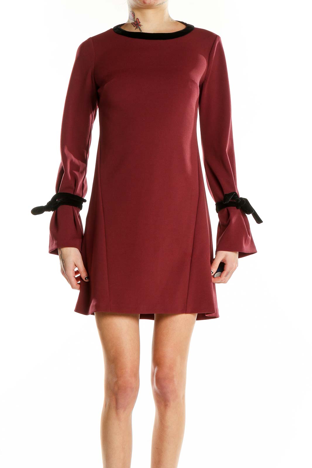 Red Bow Sleeve Sweater Dress Front