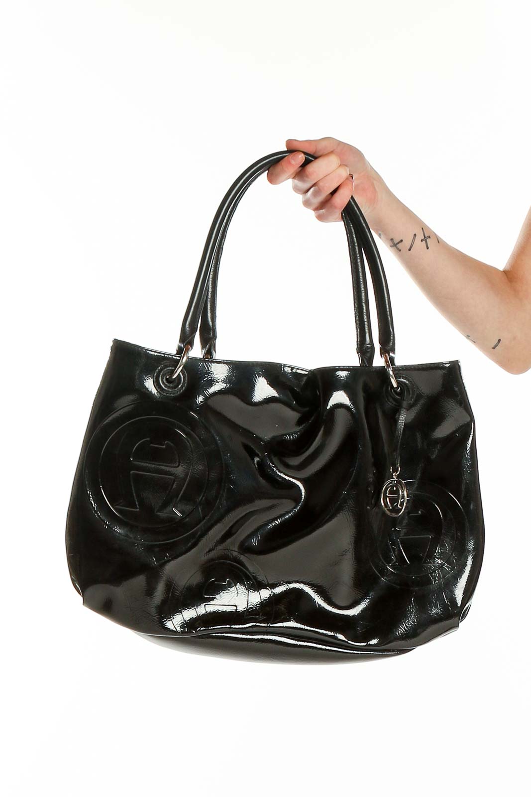 Black Shiny Leather Bag Front