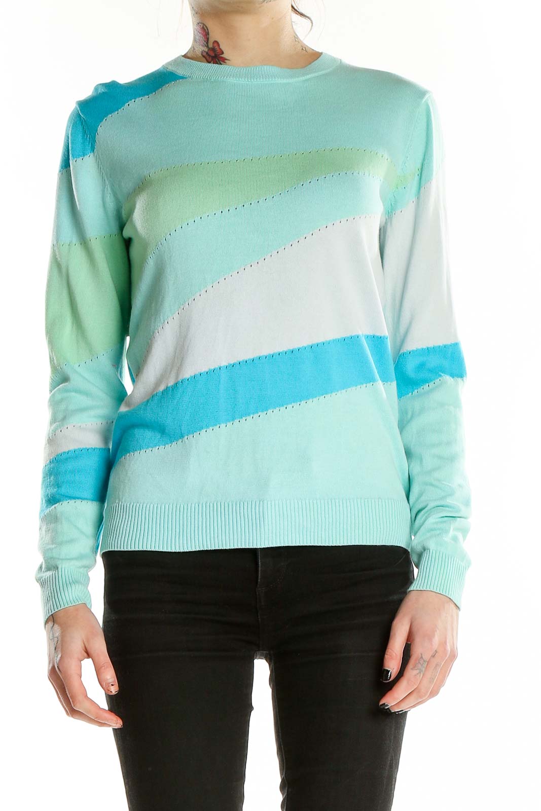 Blue Colorblock Sweater Front