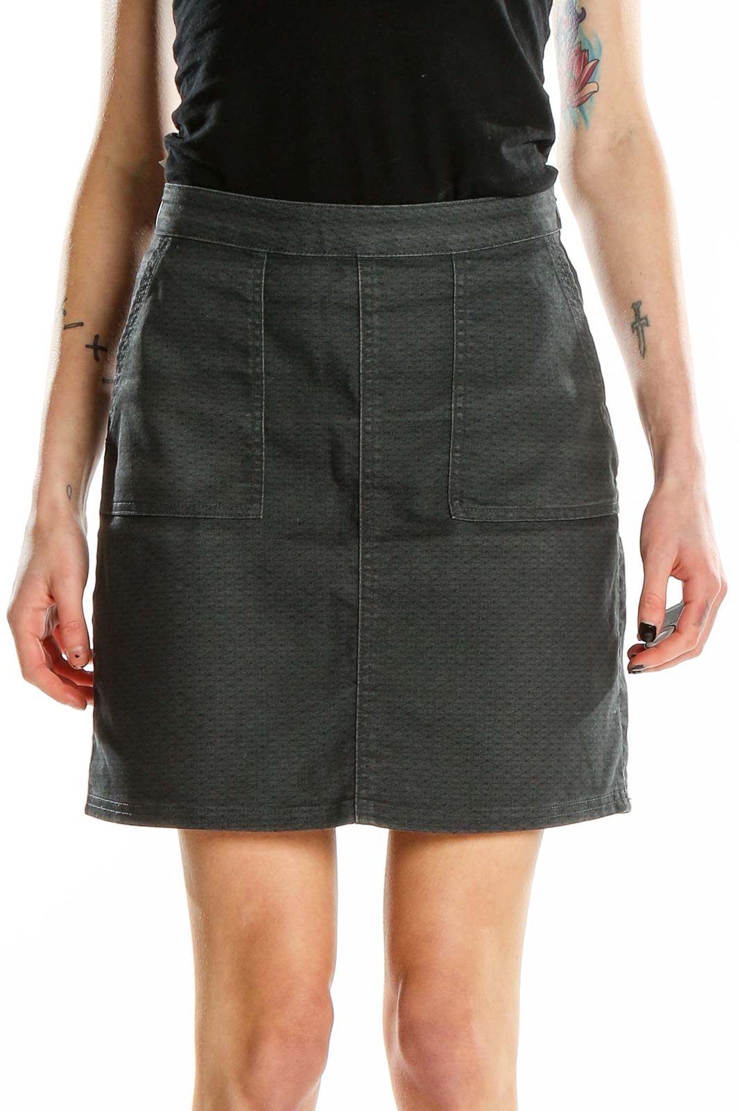 Gray Printed Mini Skirt Front