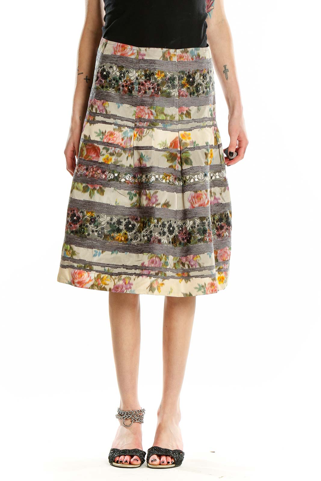 Multicolor Mixed Media A-Line Skirt Front