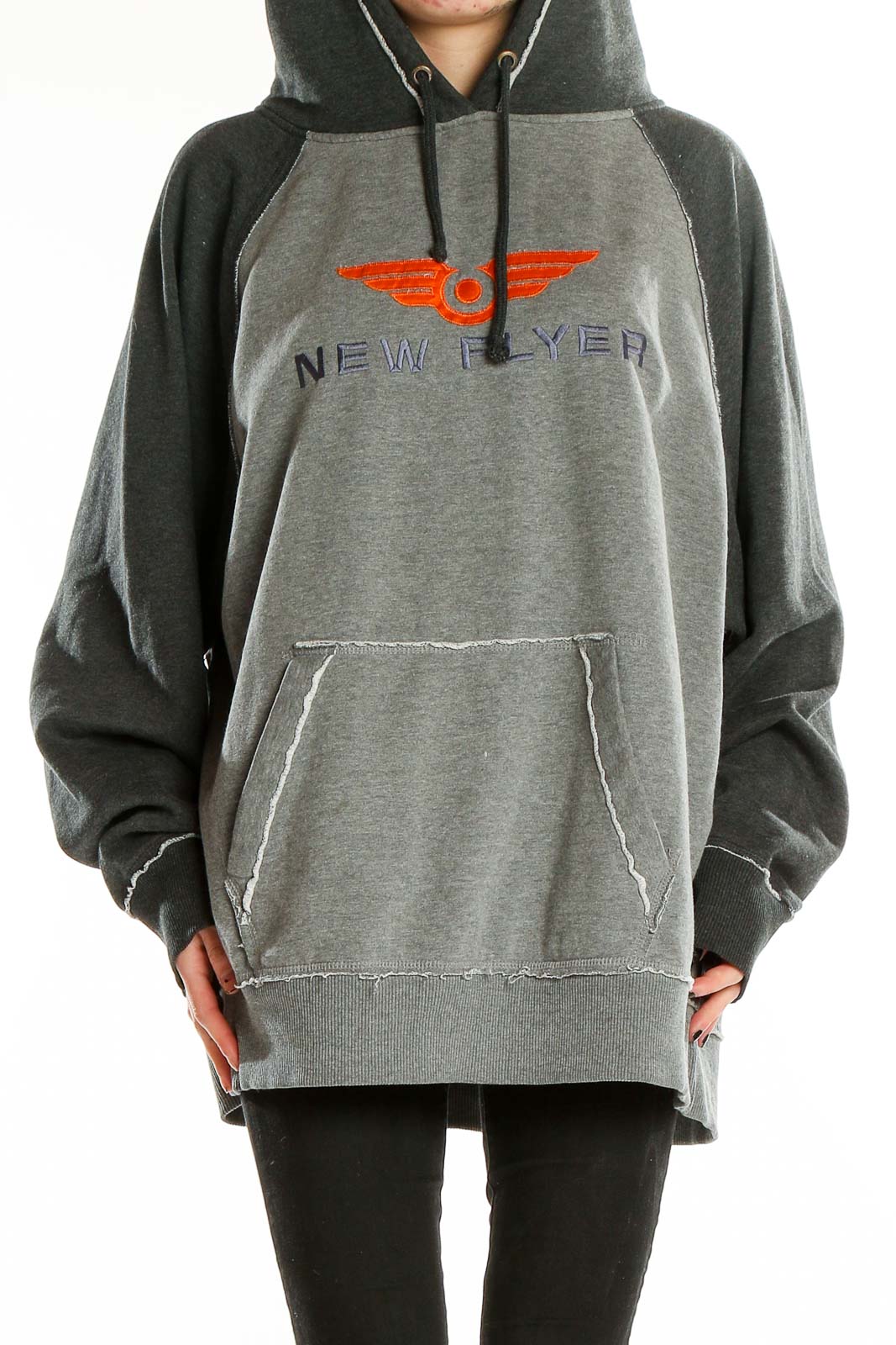 Gray Hooded Graphic Sweatshirt Front