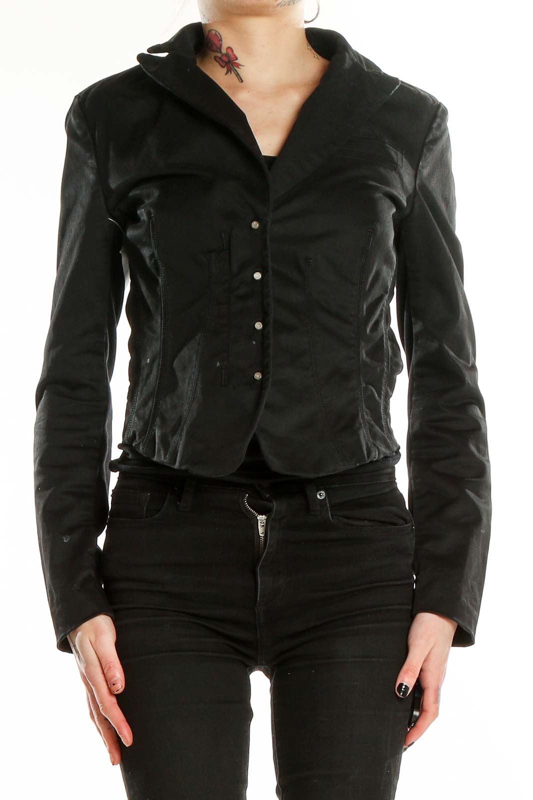Black Cropped Jacket Front
