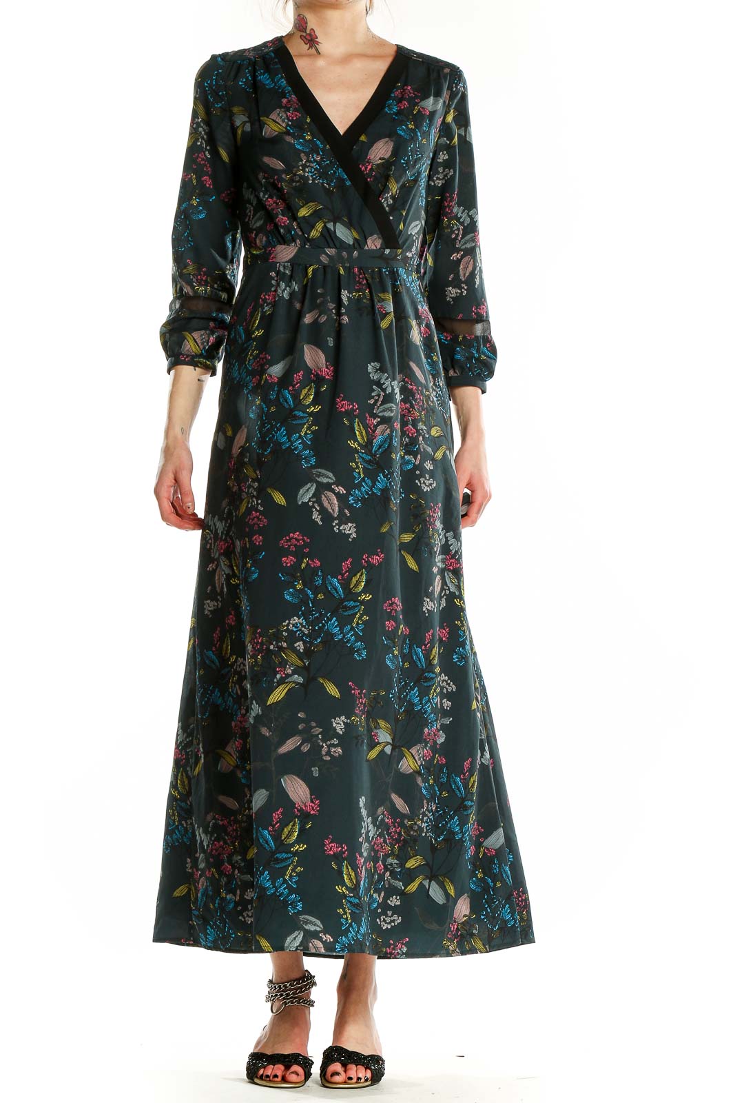 Green Printed Flare Maxi Dress Front