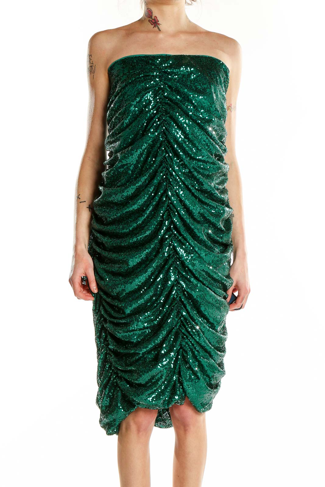 Green Strapless Sequin Dress Front