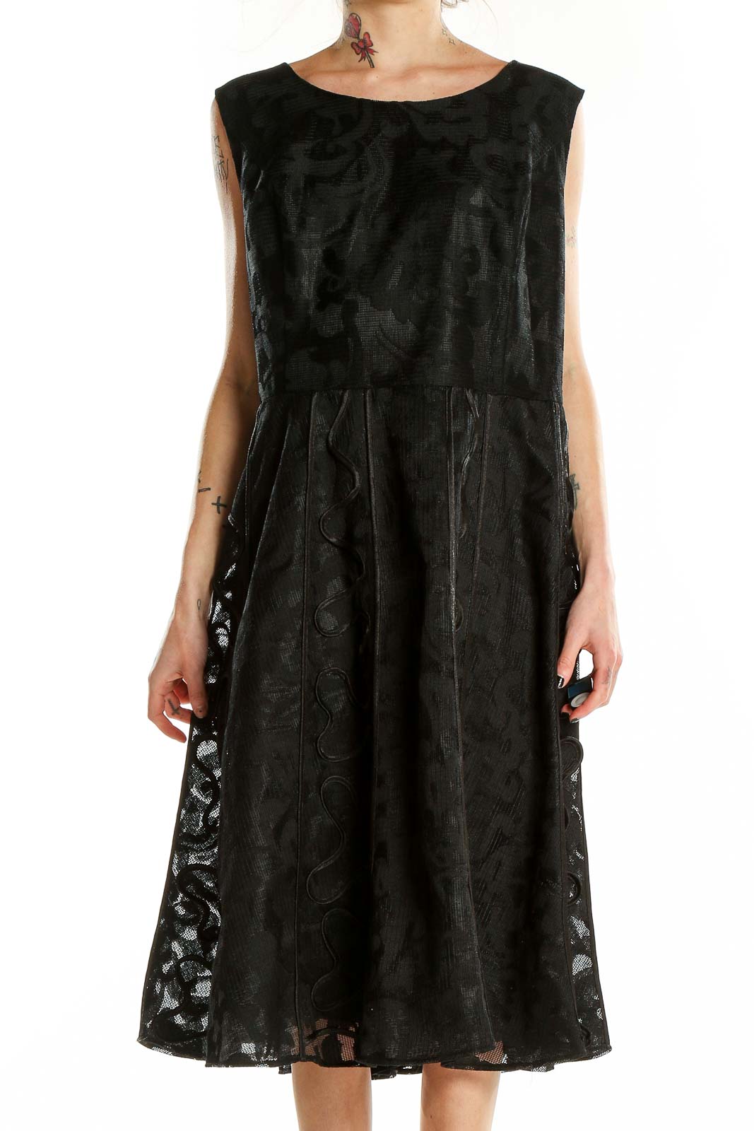 Black Embroidered Mesh Dress Front