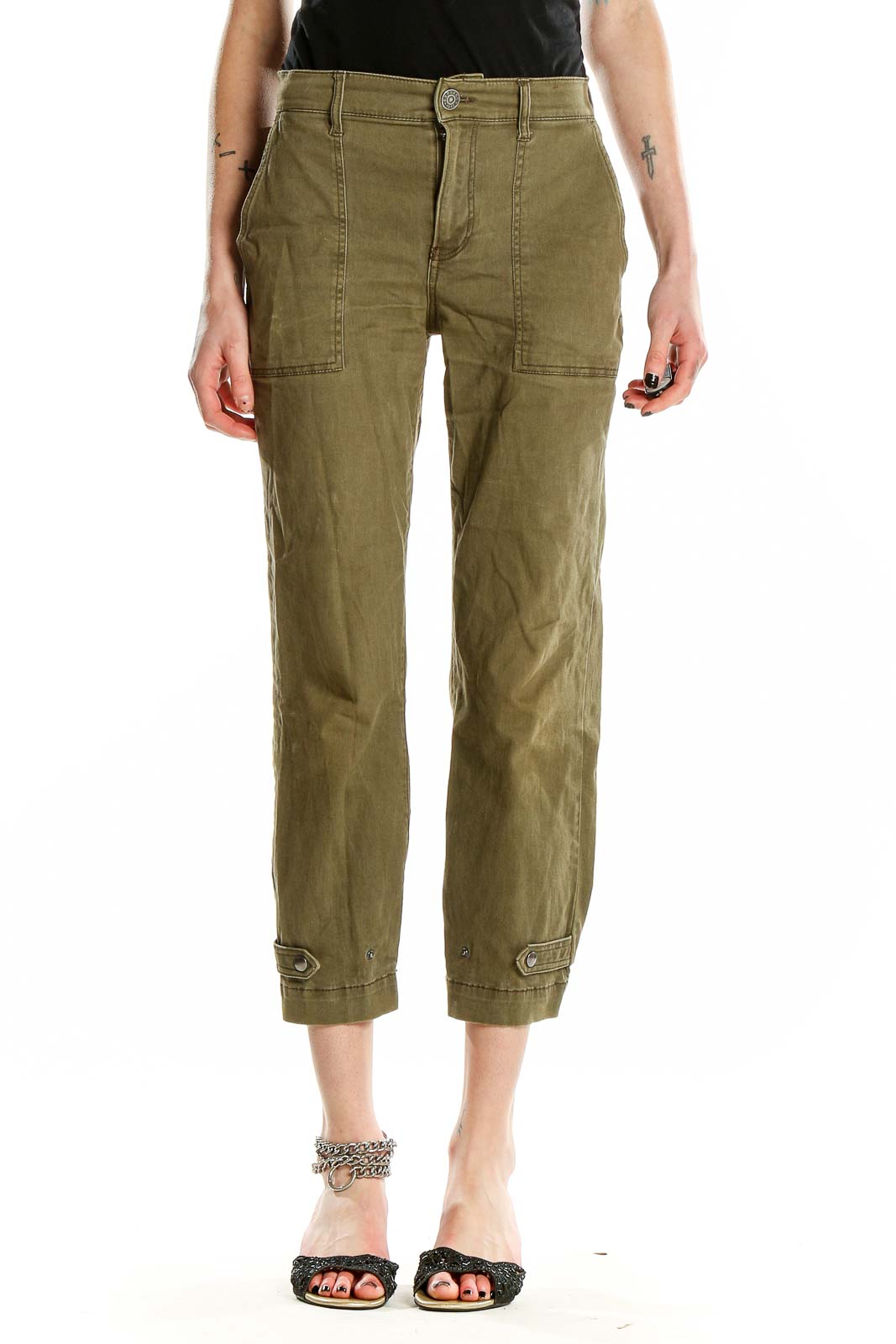 Green Cropped Cargos Pants Front