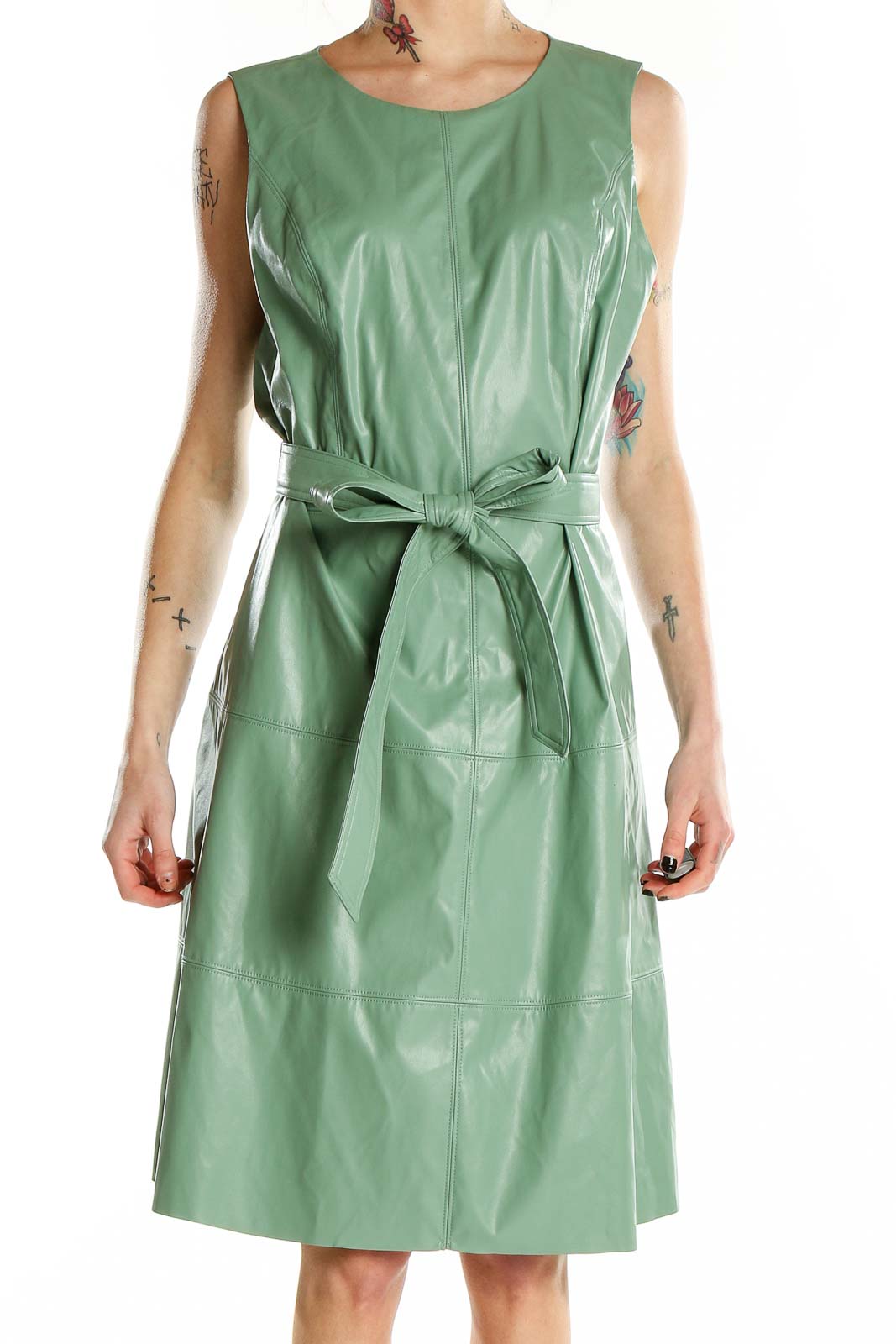Green Faux Leather Dress Front