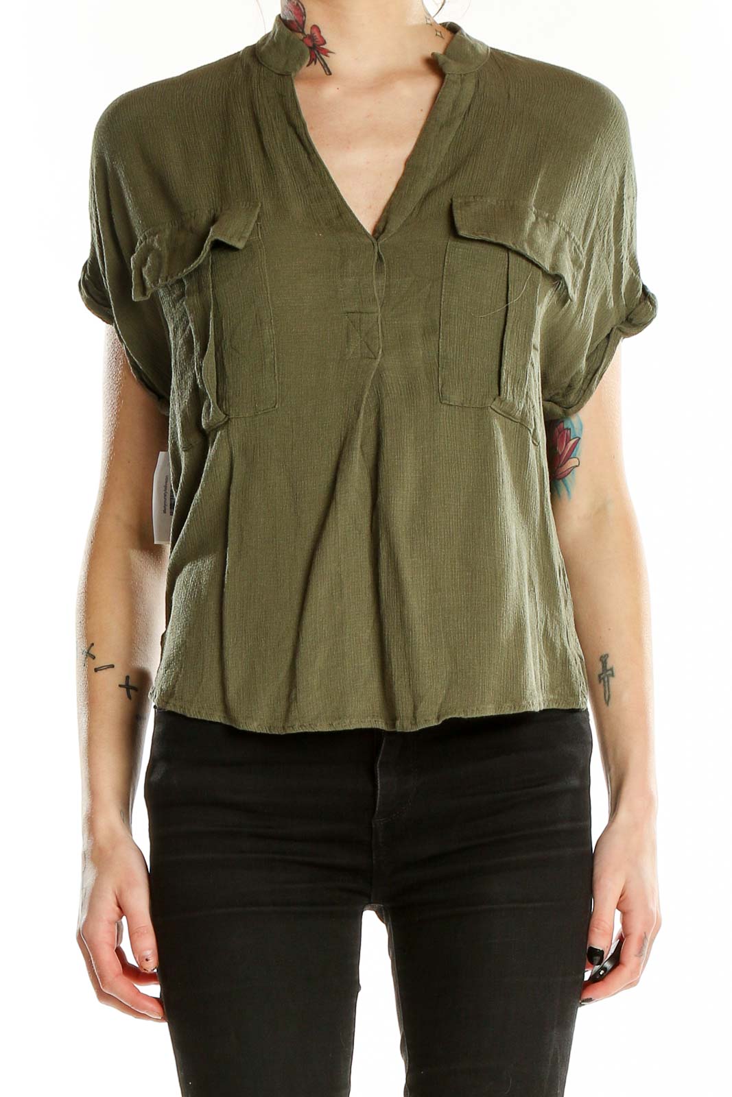 Green Shorts Sleeve Top Front