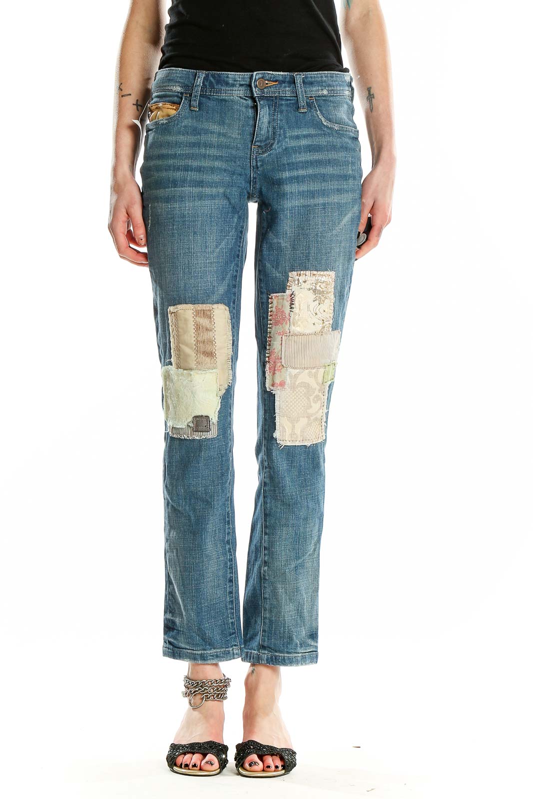 Blue Patchwork Jeans Front