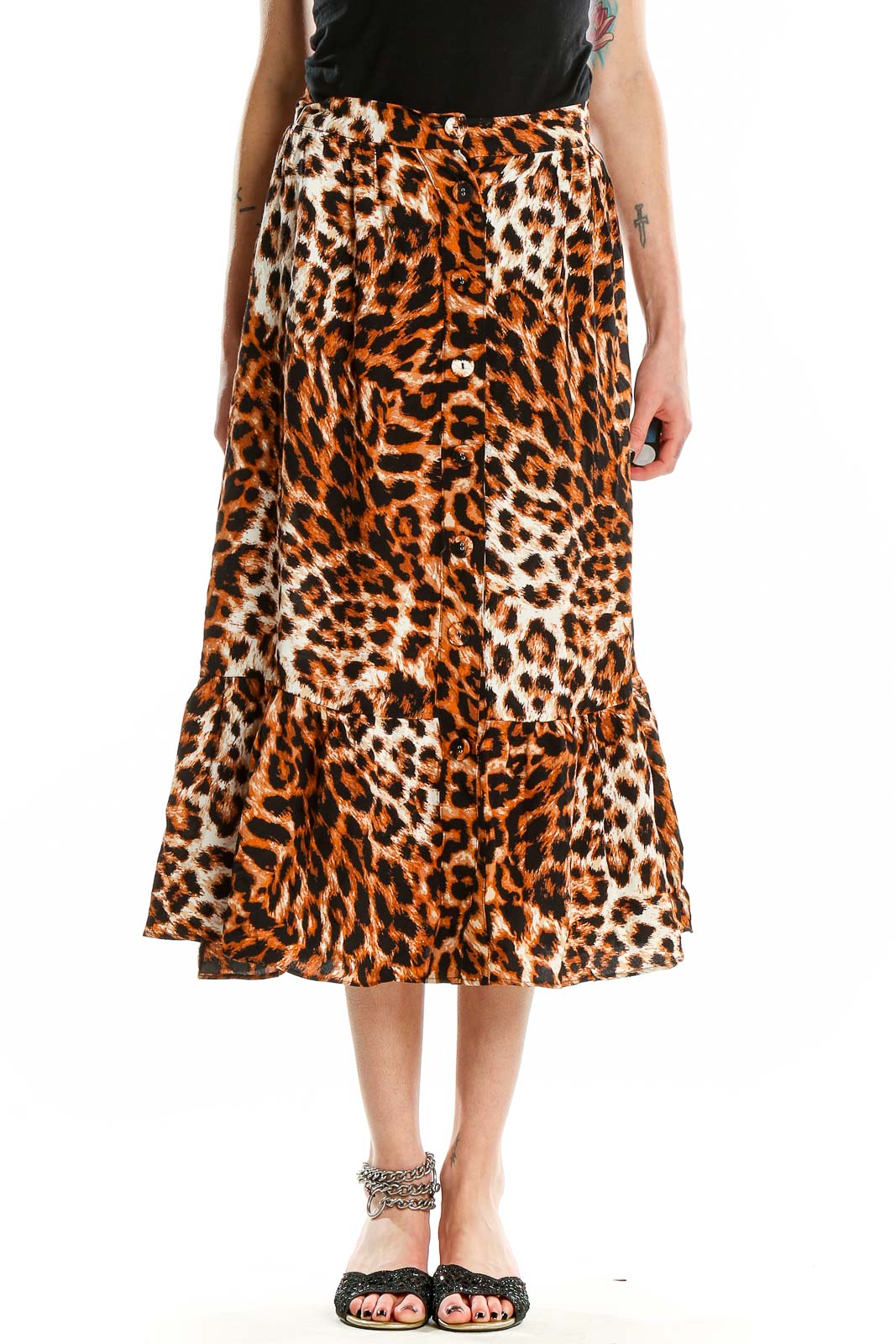 Orange Brown Animal Print Skirt Front