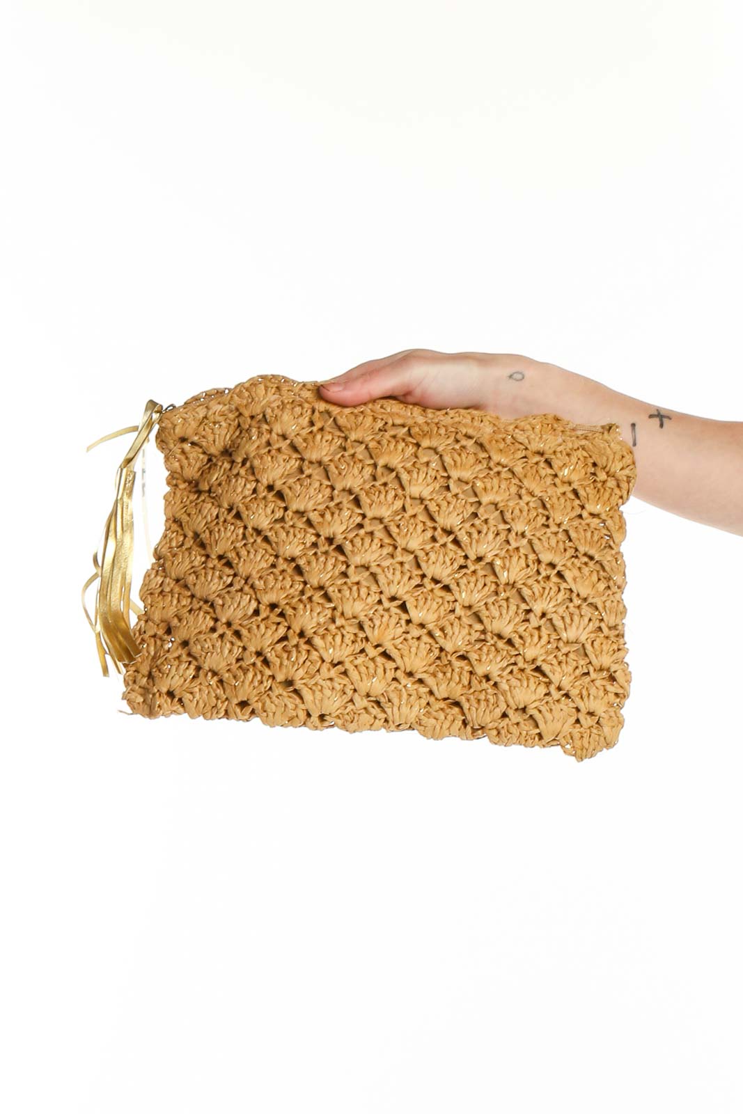 Tan Woven Clutch Front