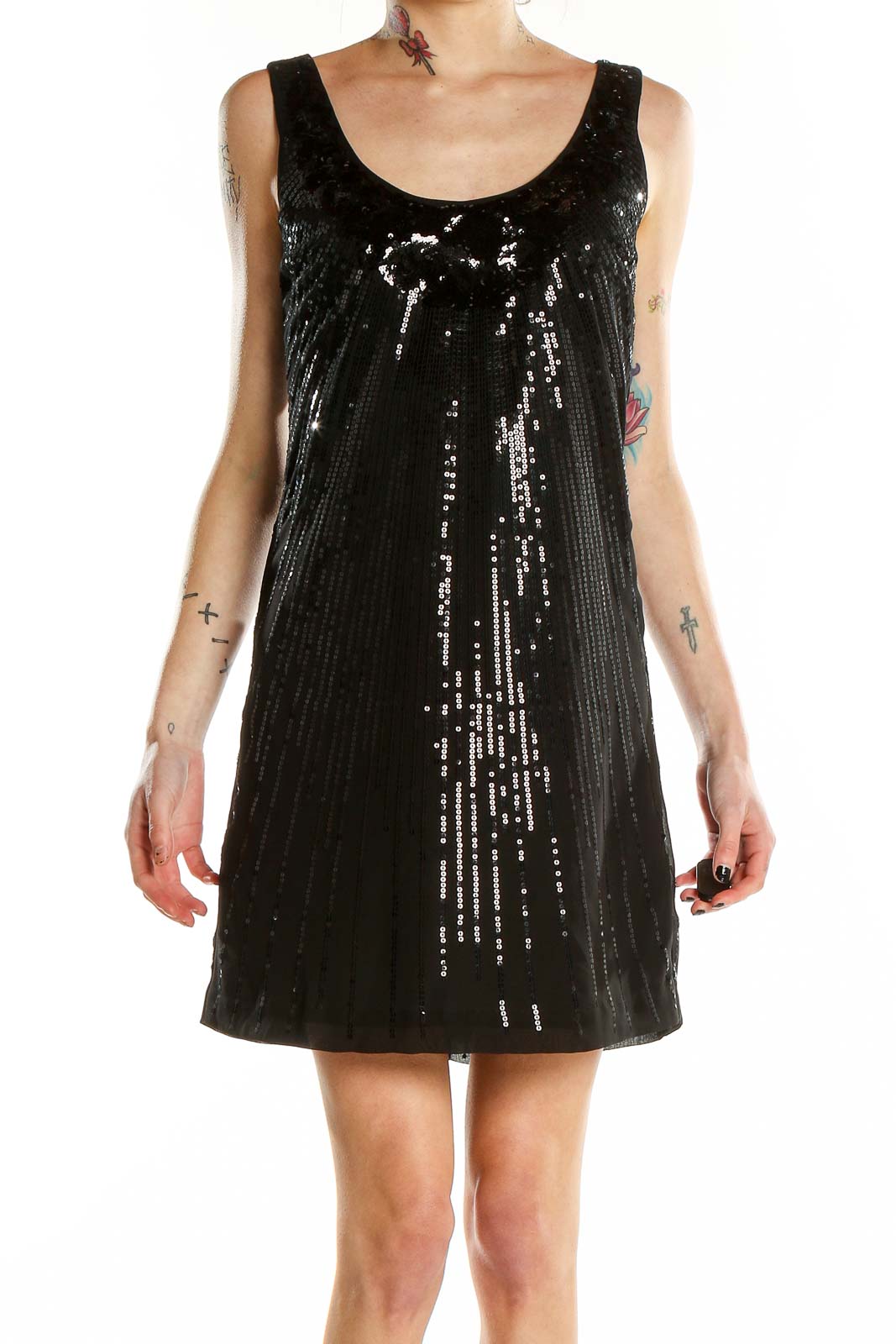 Black A-Line Sequin Dress Front