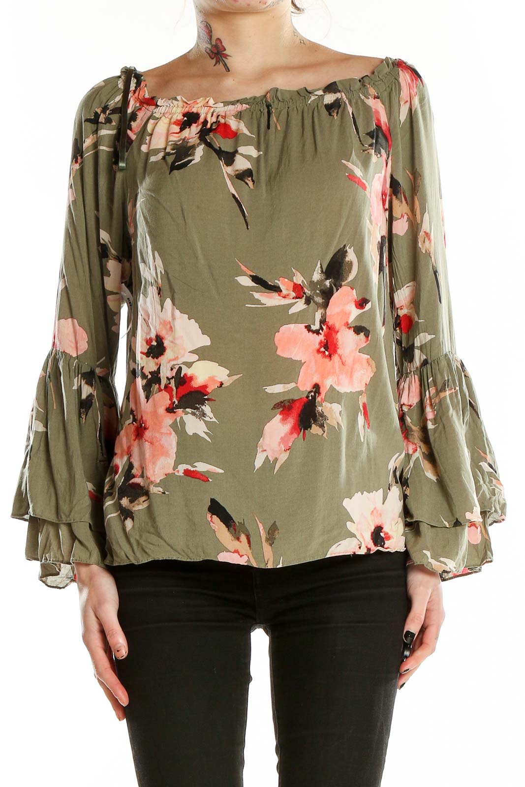 Green Floral Top Front
