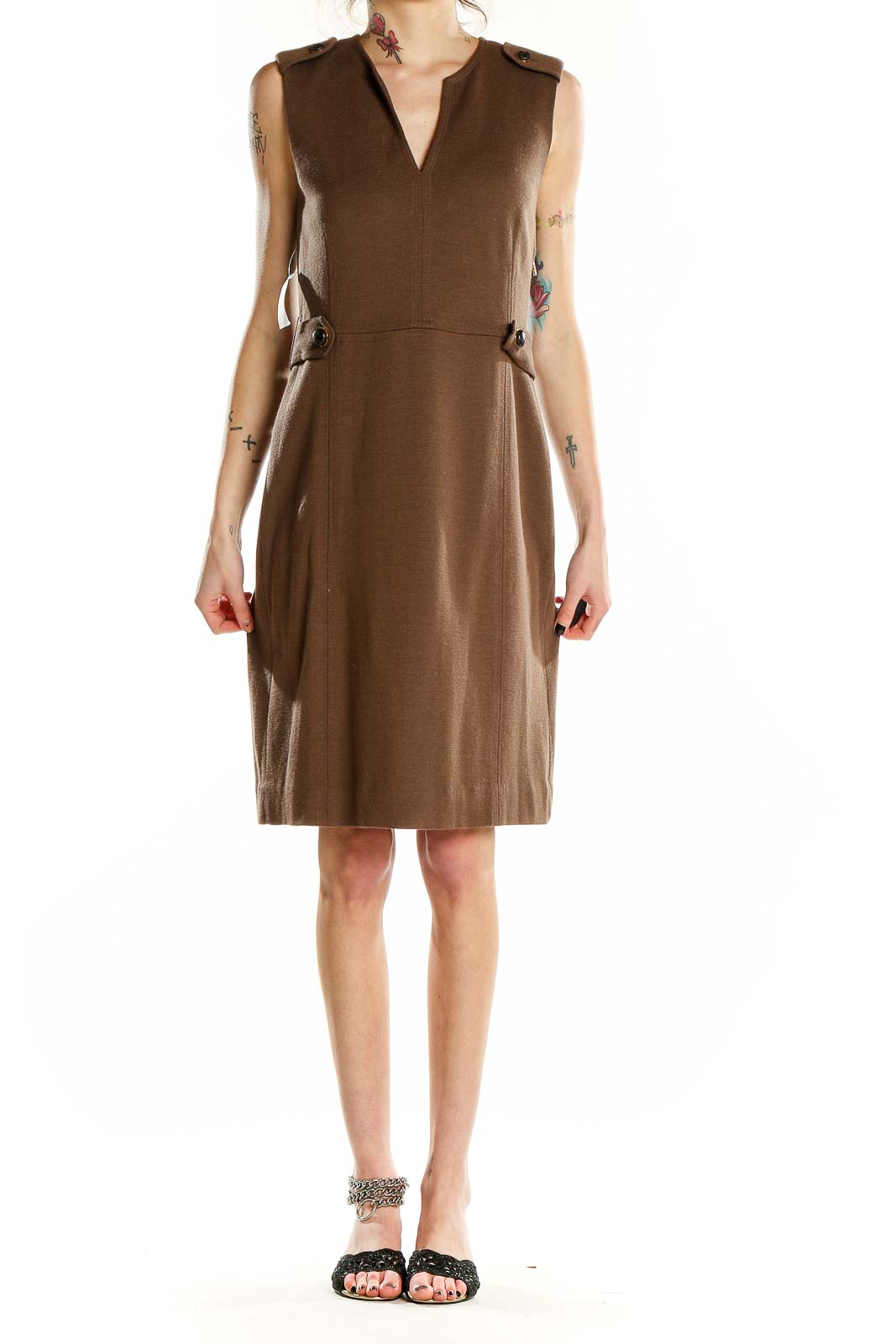 Brown Solid Dress Front