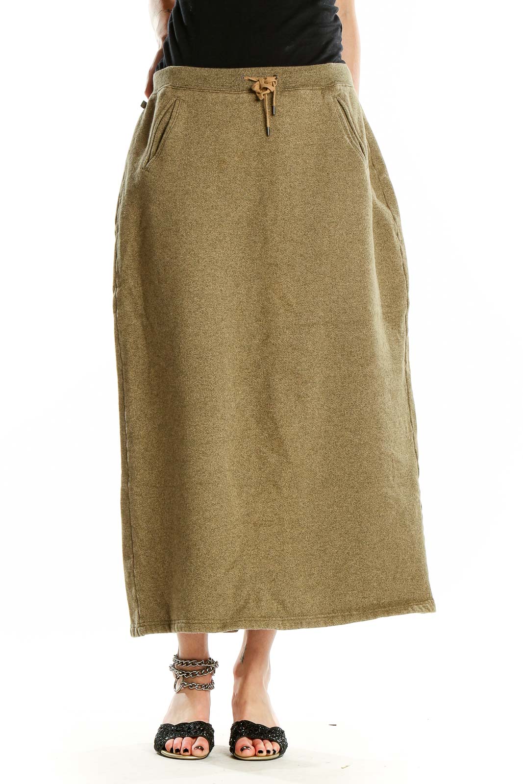 Tan Knit Maxi Skirt Front