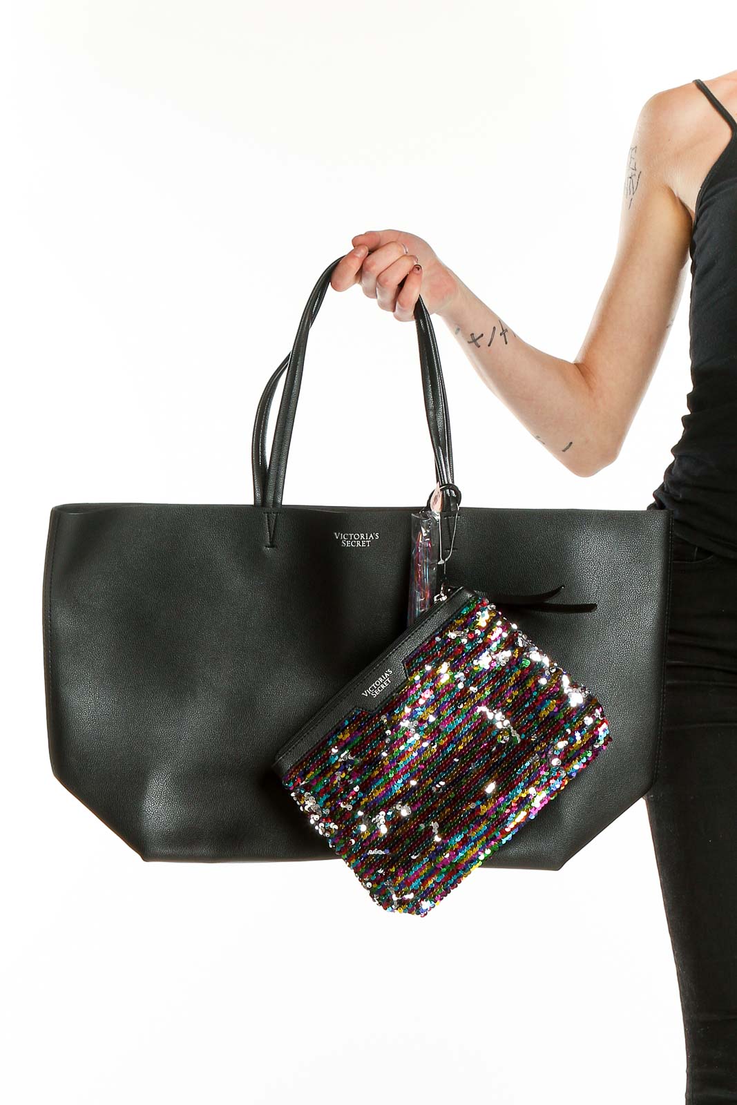 Black Tote With Clutch Bag Front