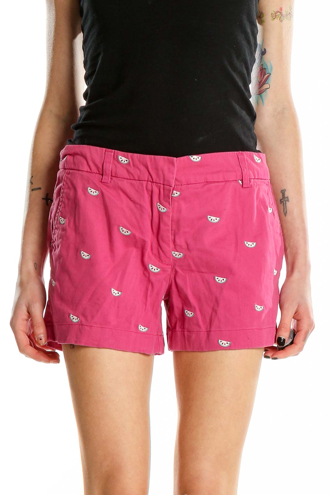 Pink Embroidered Shorts Front