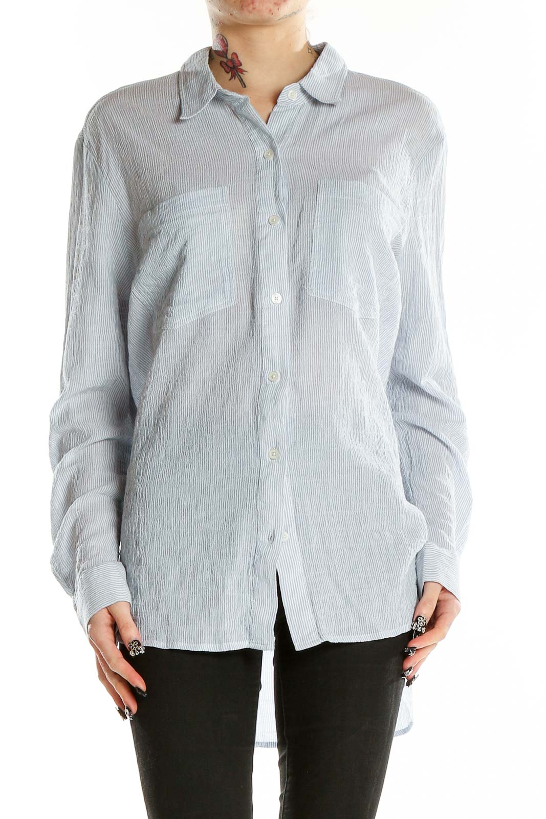 Blue Long Sleeve Textured Shirt Front