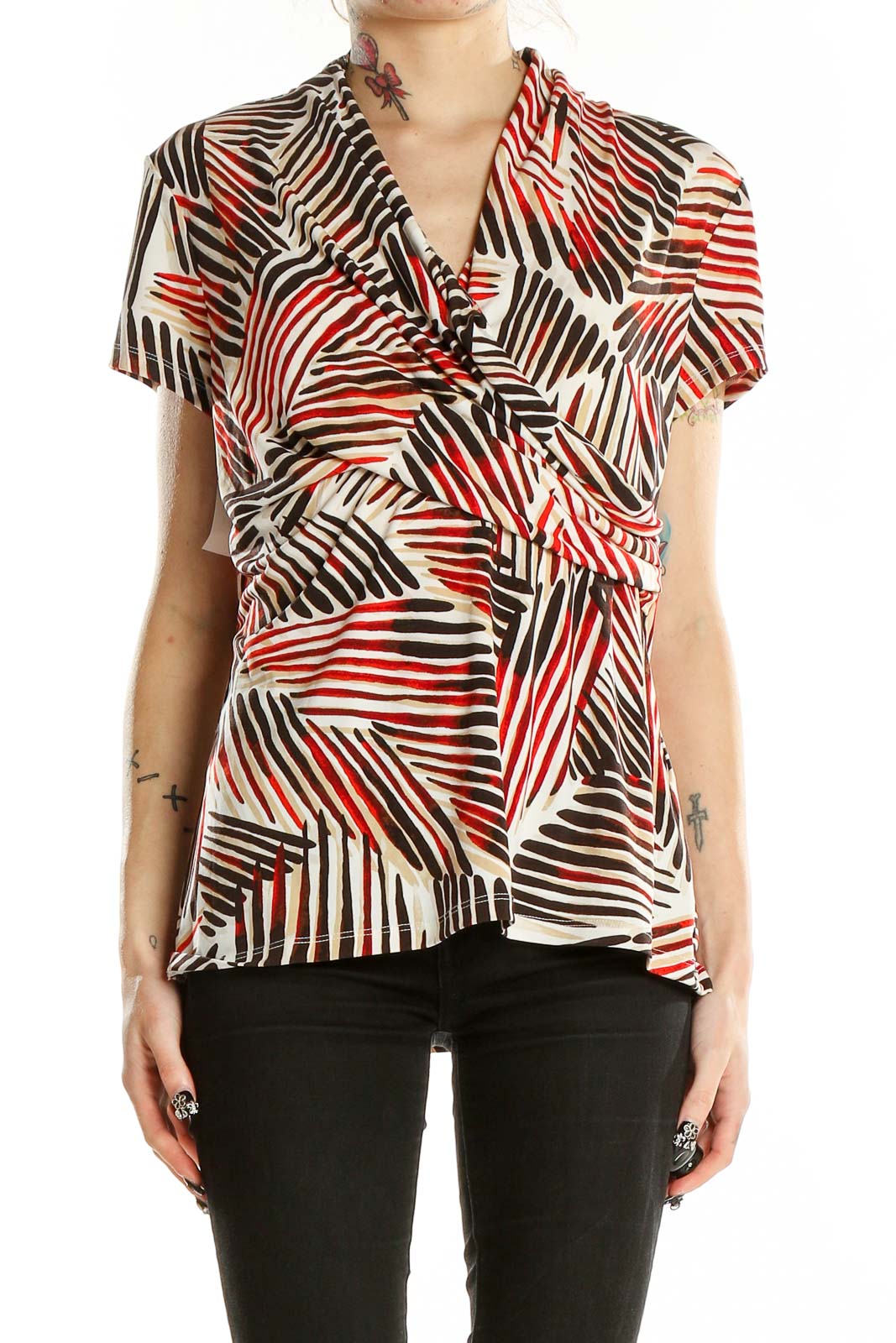 Multicolor Short Sleeve Printed Top Front